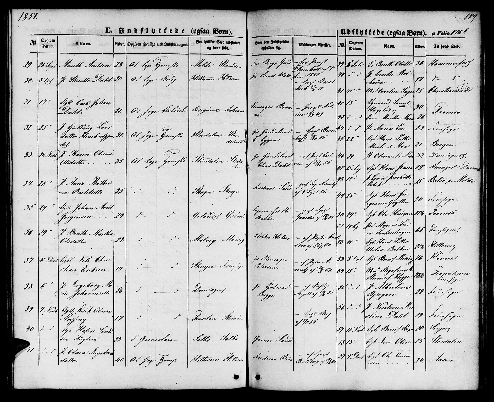Ministerialprotokoller, klokkerbøker og fødselsregistre - Sør-Trøndelag, SAT/A-1456/604/L0184: Parish register (official) no. 604A05, 1851-1860, p. 179