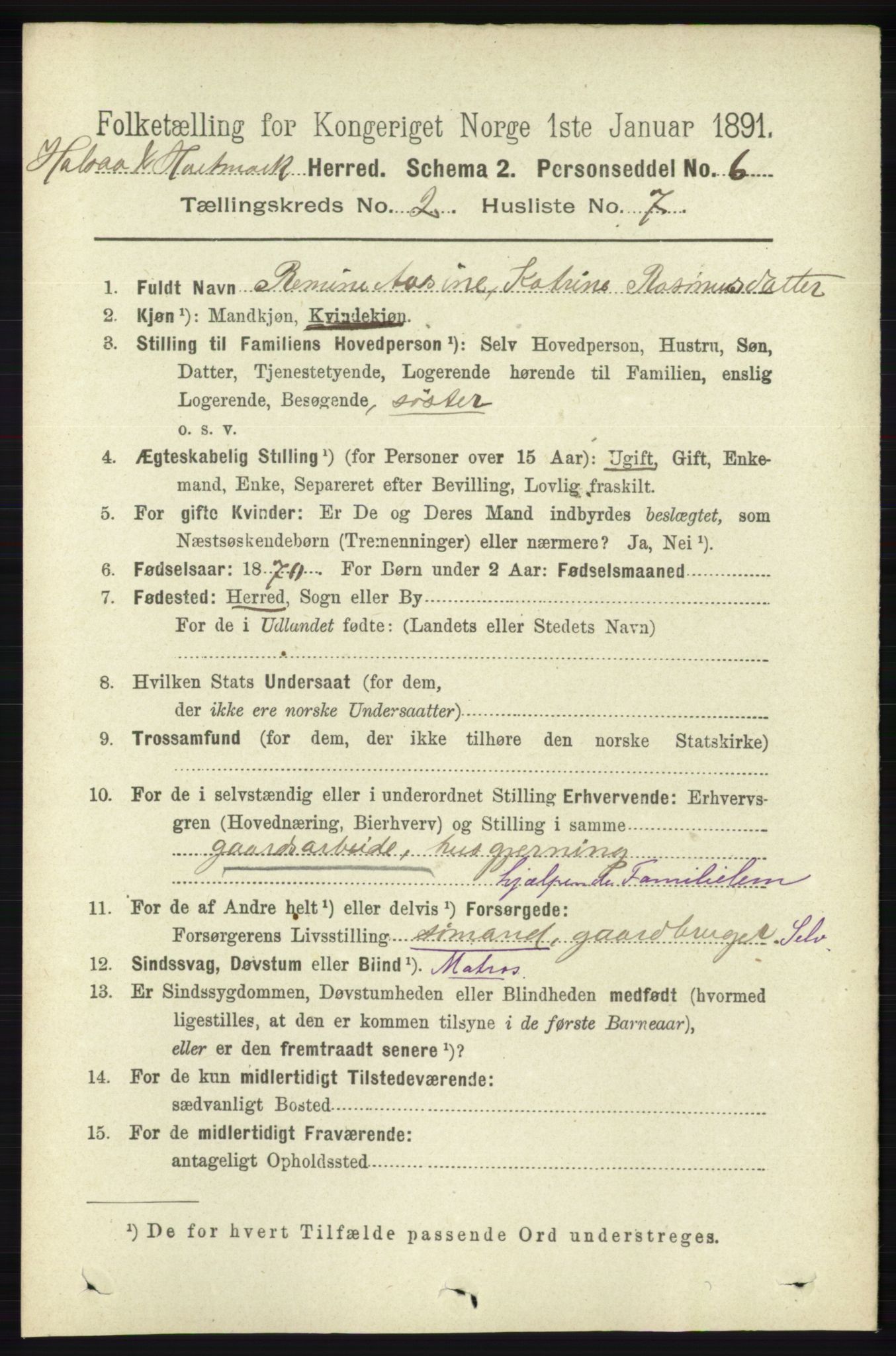 RA, 1891 census for 1019 Halse og Harkmark, 1891, p. 553