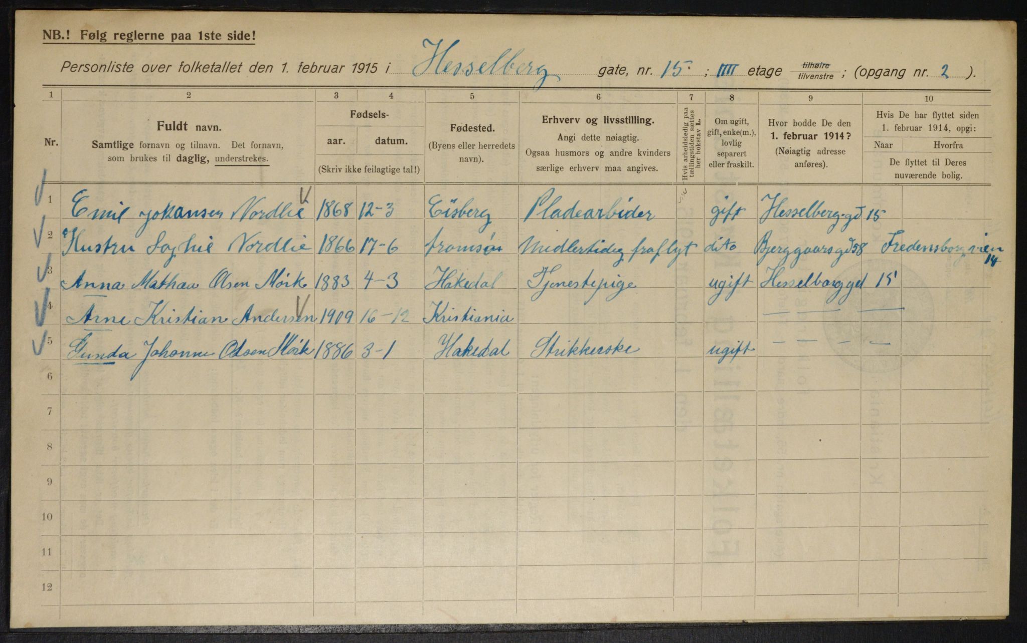 OBA, Municipal Census 1915 for Kristiania, 1915, p. 39738