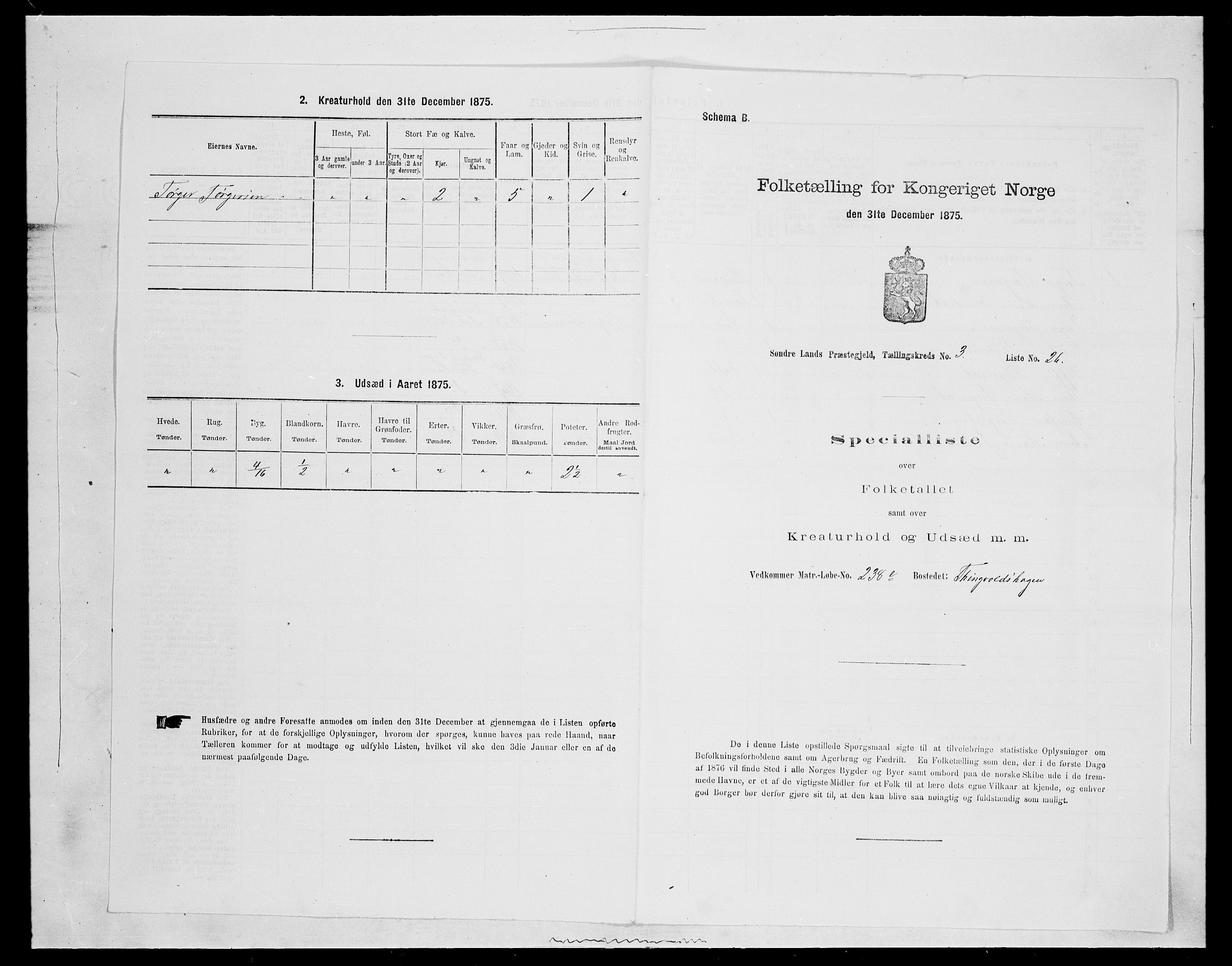 SAH, 1875 census for 0536P Søndre Land, 1875, p. 504