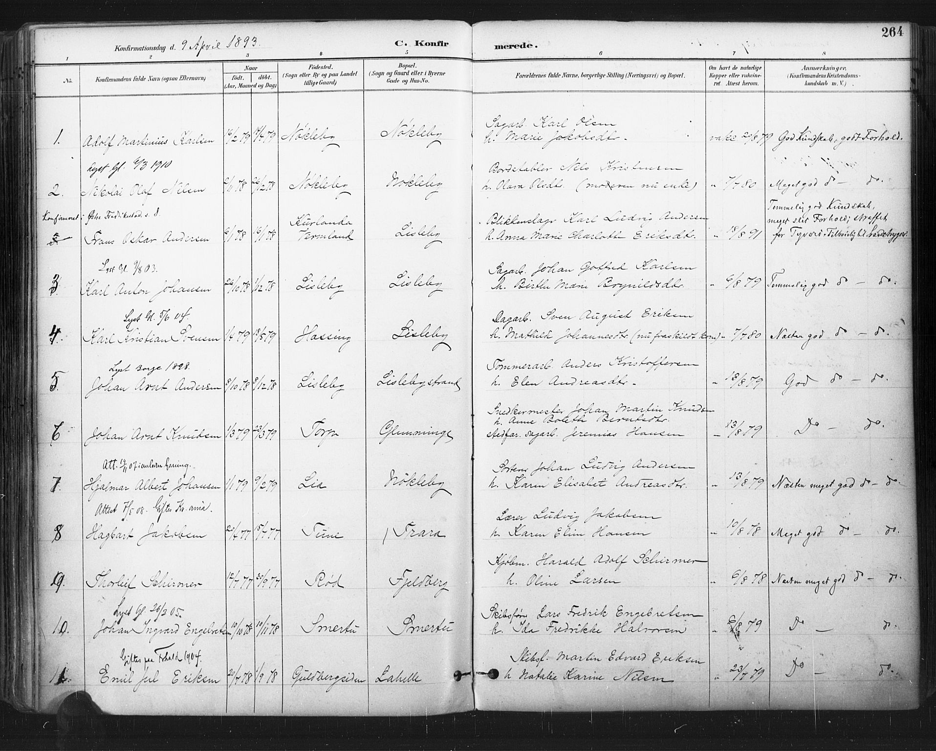 Glemmen prestekontor Kirkebøker, SAO/A-10908/F/Fa/L0013: Parish register (official) no. 13, 1892-1907, p. 264
