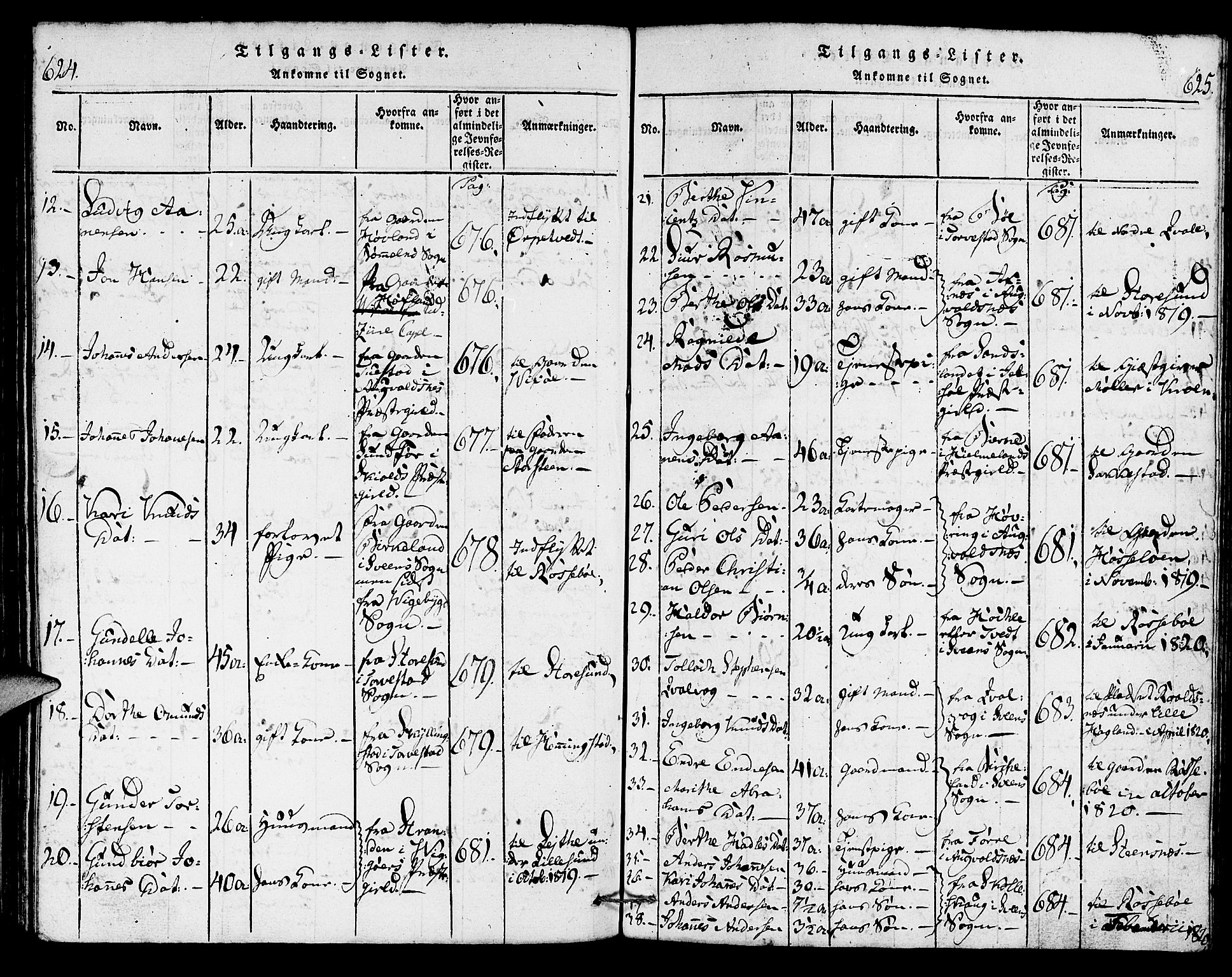 Torvastad sokneprestkontor, SAST/A -101857/H/Ha/Haa/L0004: Parish register (official) no. A 4, 1817-1836, p. 624-625