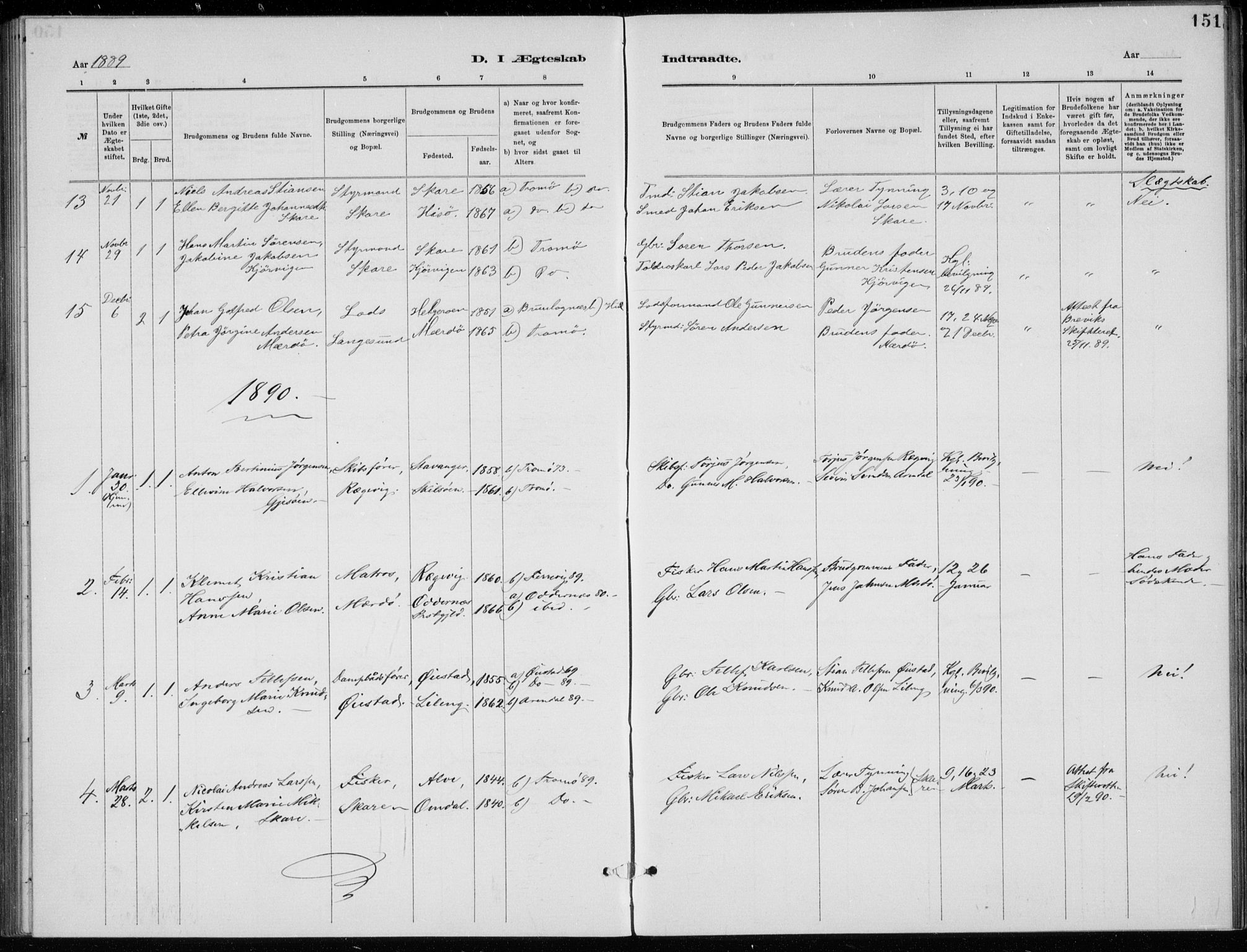 Tromøy sokneprestkontor, SAK/1111-0041/F/Fb/L0005: Parish register (copy) no. B 5, 1877-1891, p. 151