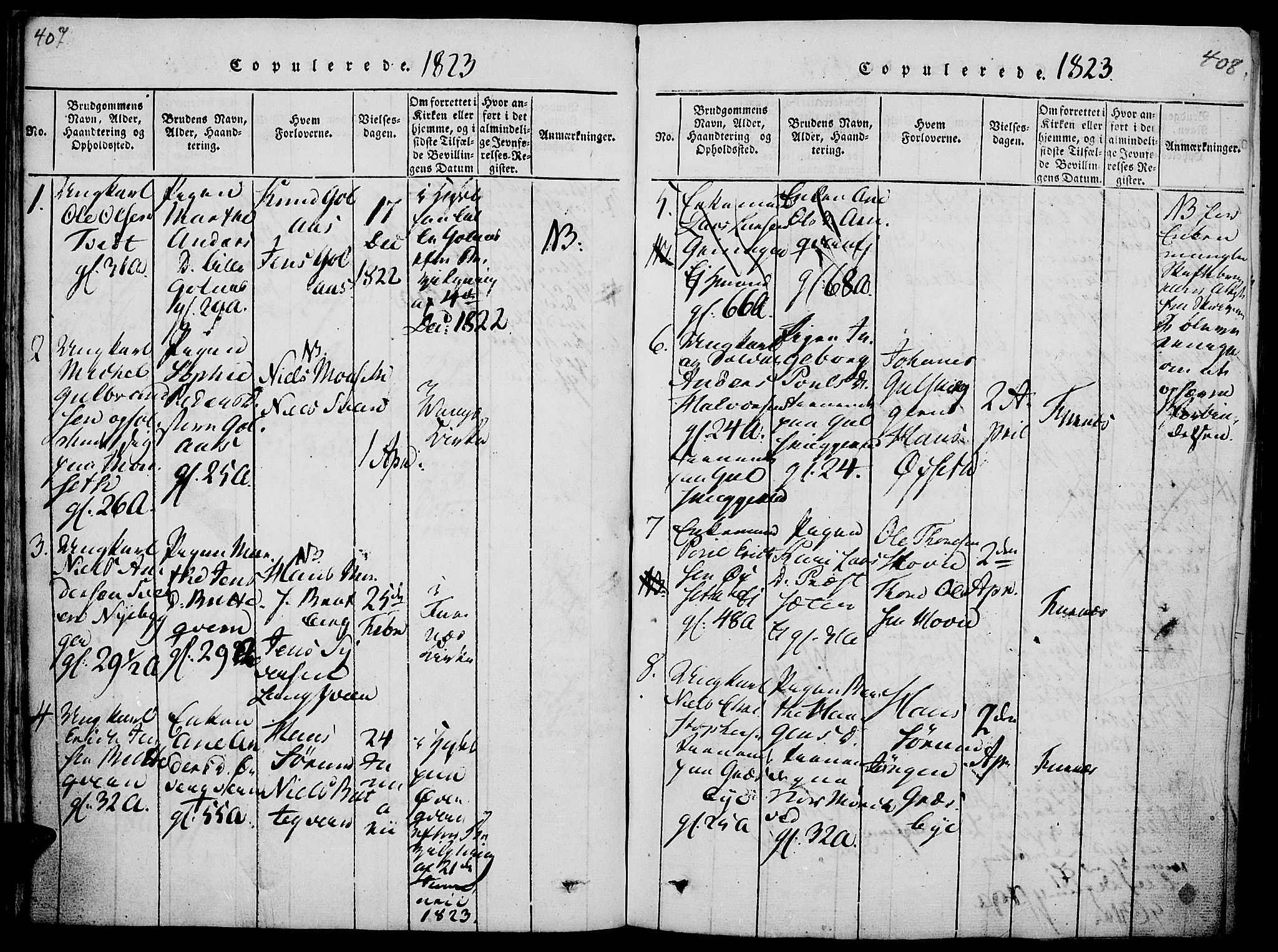 Vang prestekontor, Hedmark, AV/SAH-PREST-008/H/Ha/Haa/L0008: Parish register (official) no. 8, 1815-1826, p. 407-408