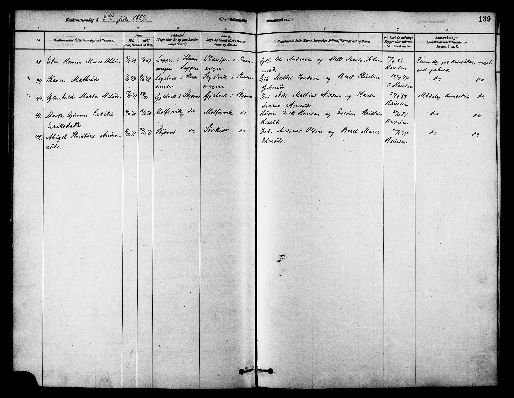 Skjervøy sokneprestkontor, SATØ/S-1300/H/Ha/Haa/L0009kirke: Parish register (official) no. 9, 1878-1887, p. 139