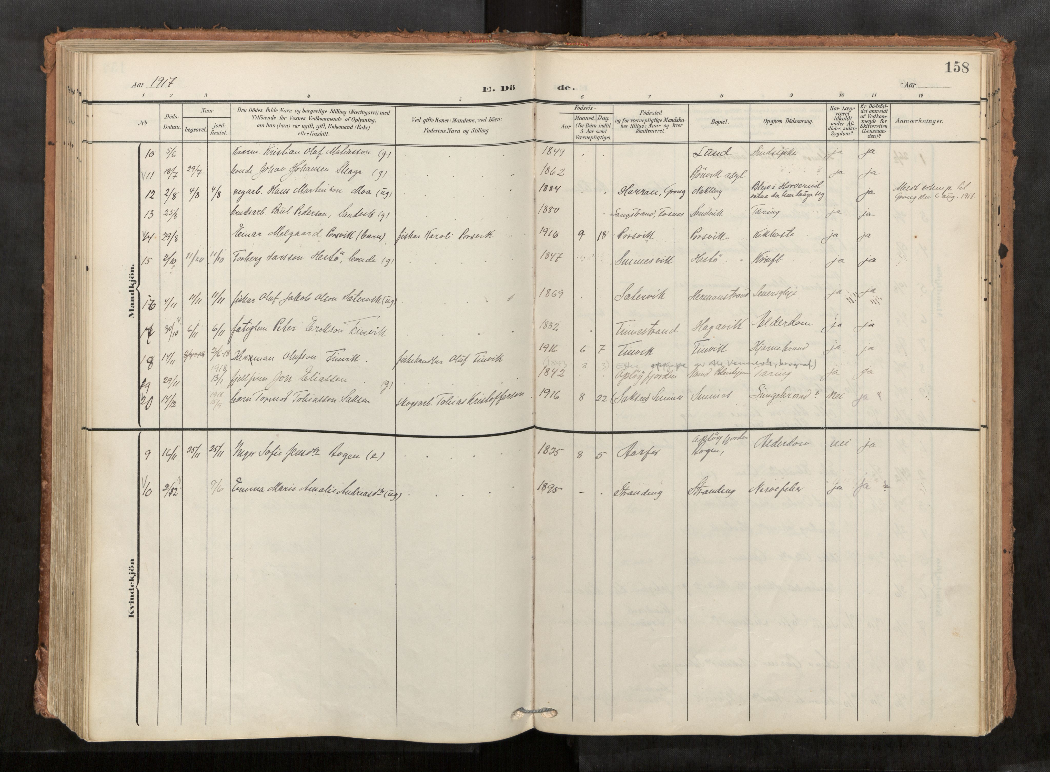 Kolvereid sokneprestkontor, SAT/A-1171/H/Ha/Haa/L0001: Parish register (official) no. 1, 1903-1922, p. 158