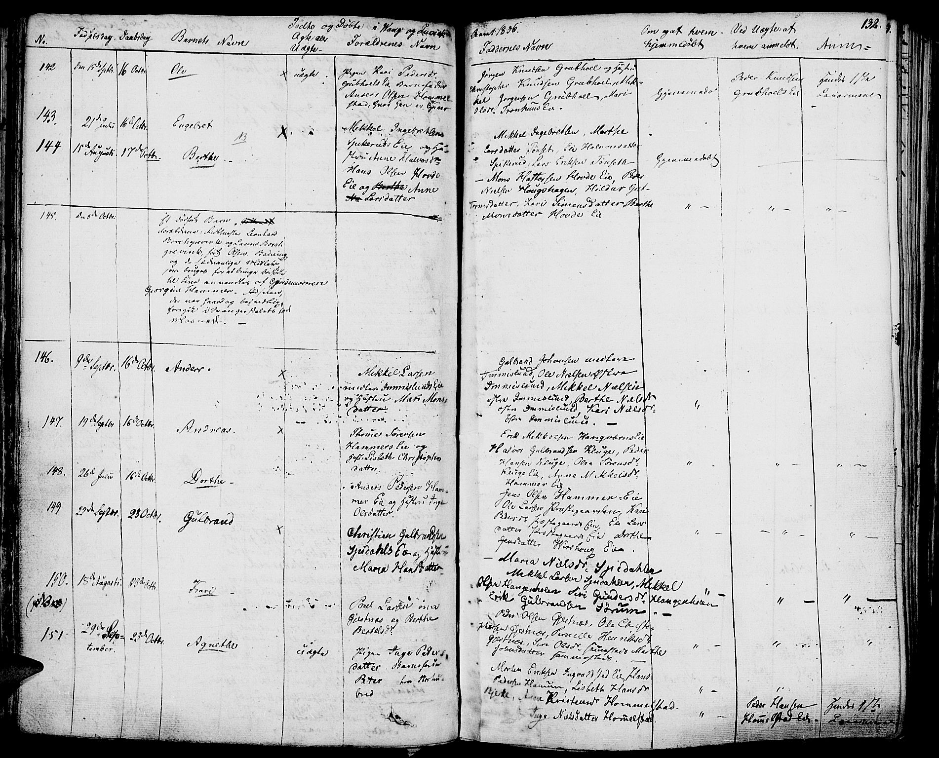 Vang prestekontor, Hedmark, SAH/PREST-008/H/Ha/Haa/L0009: Parish register (official) no. 9, 1826-1841, p. 132