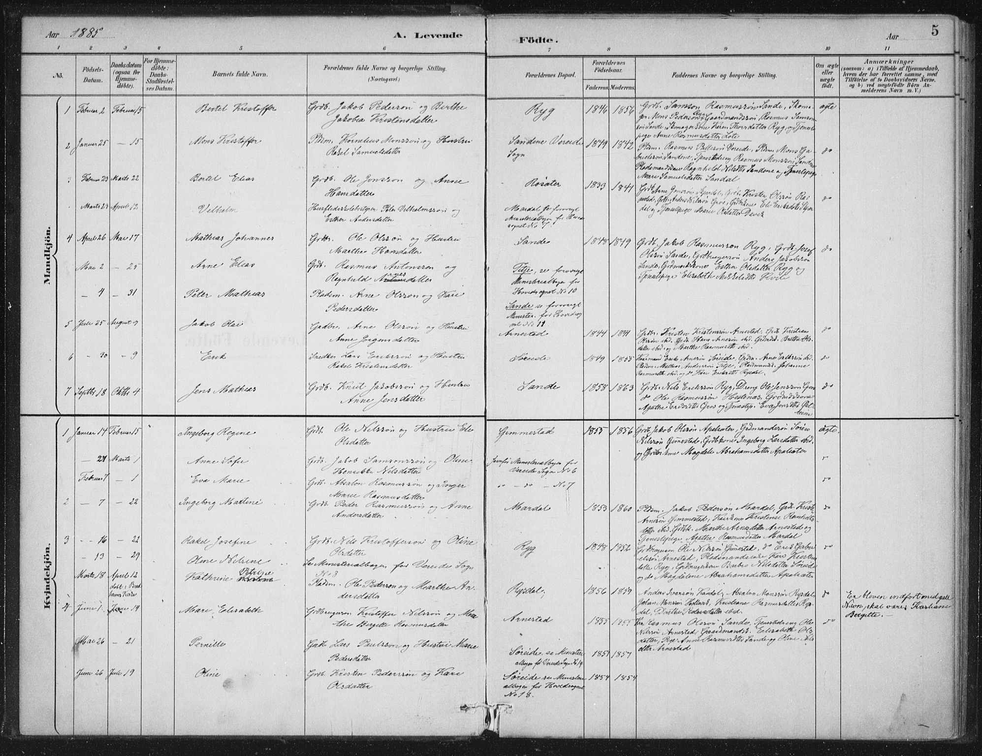 Gloppen sokneprestembete, SAB/A-80101/H/Haa/Haad/L0001: Parish register (official) no. D  1, 1885-1910, p. 5