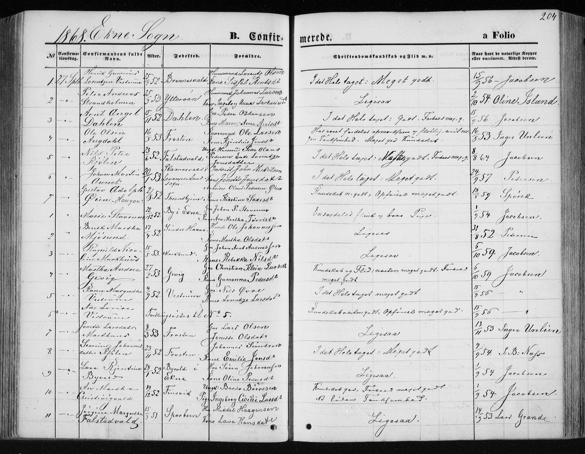 Ministerialprotokoller, klokkerbøker og fødselsregistre - Nord-Trøndelag, SAT/A-1458/717/L0157: Parish register (official) no. 717A08 /1, 1863-1877, p. 204