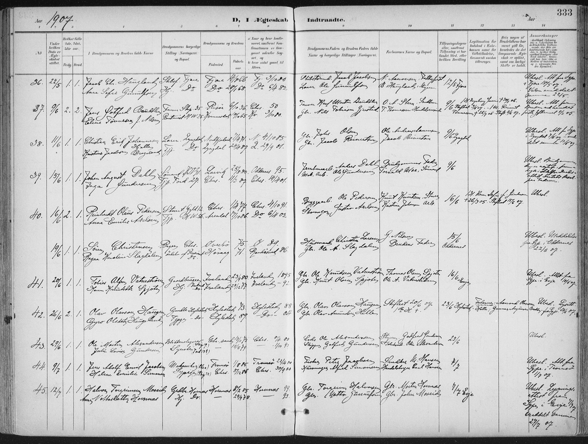 Kristiansand domprosti, AV/SAK-1112-0006/F/Fa/L0021: Parish register (official) no. A 20, 1898-1908, p. 333