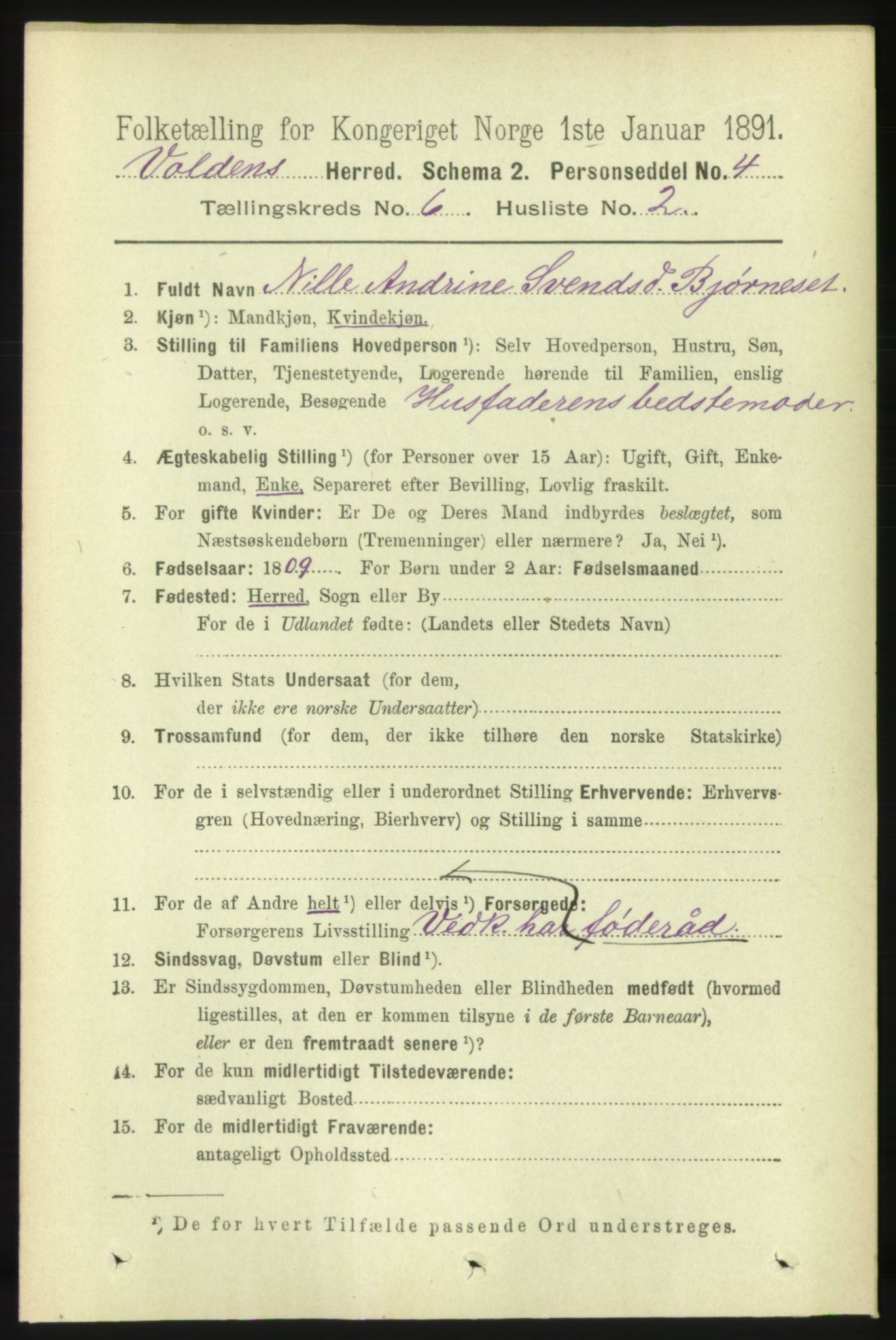 RA, 1891 census for 1519 Volda, 1891, p. 2874