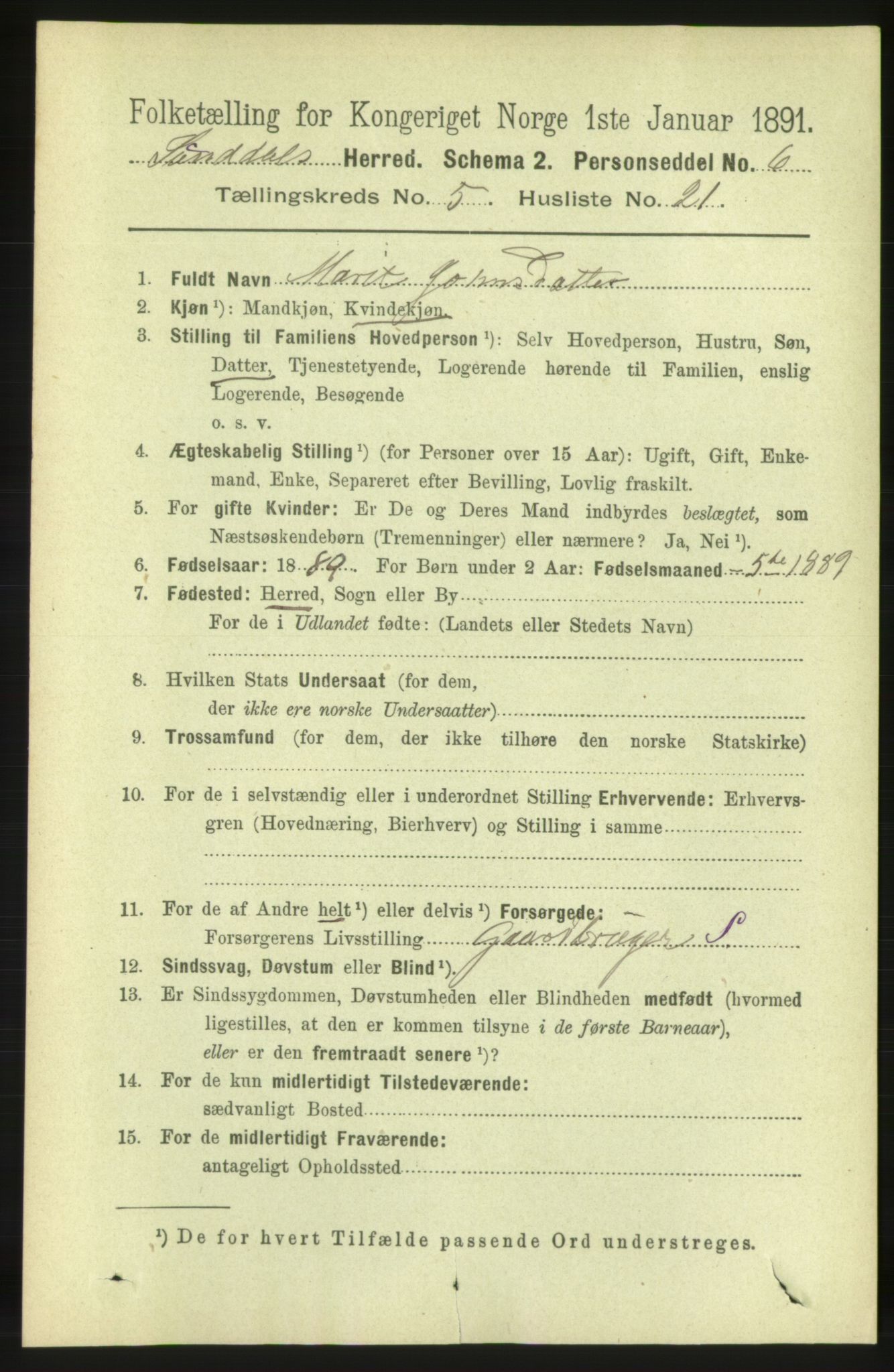 RA, 1891 census for 1563 Sunndal, 1891, p. 1371