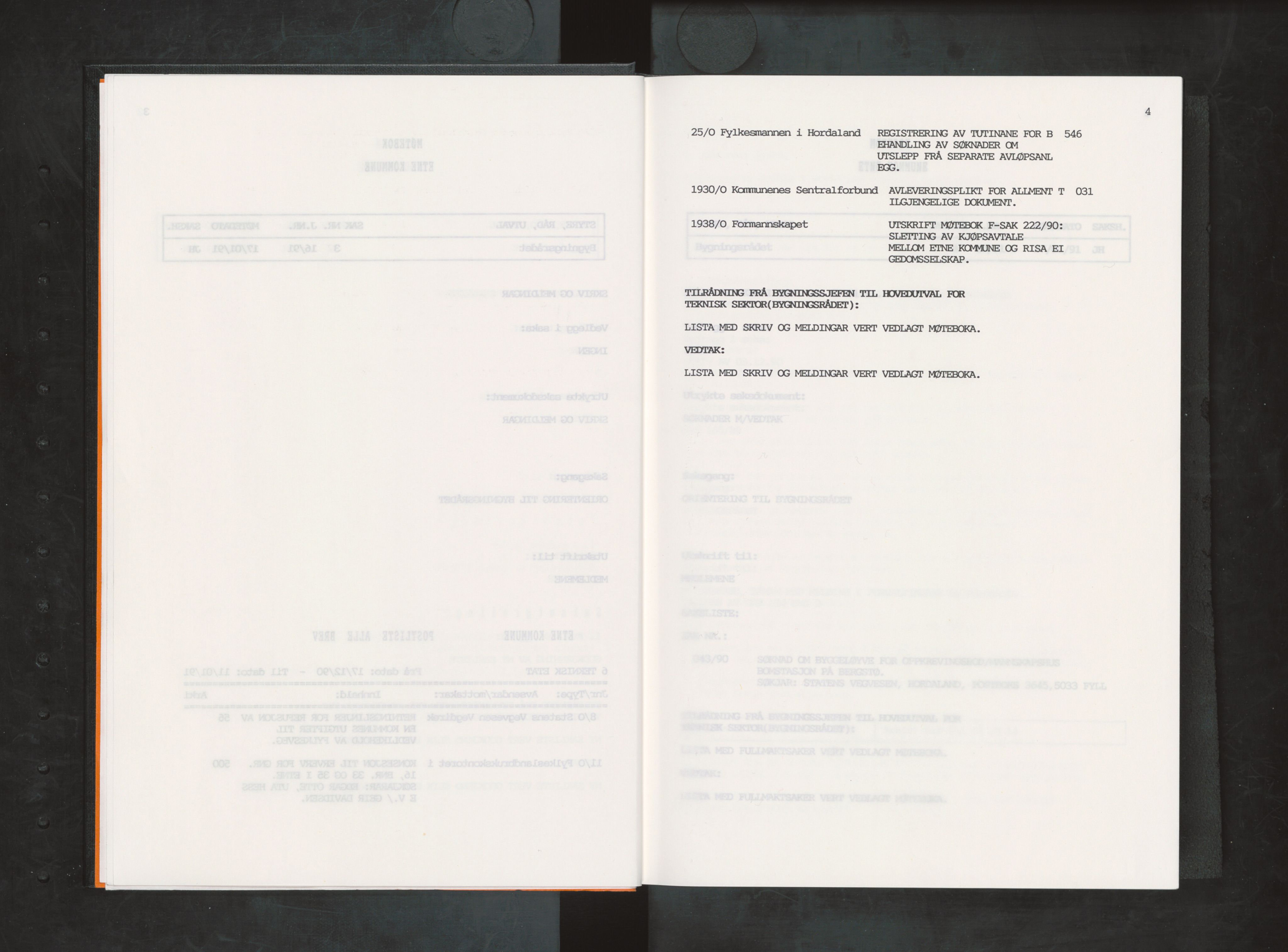 Etne kommune. Bygningsrådet, IKAH/1211-511/A/Aa/L0045: Møtebok Etne bygningsråd I, 1991