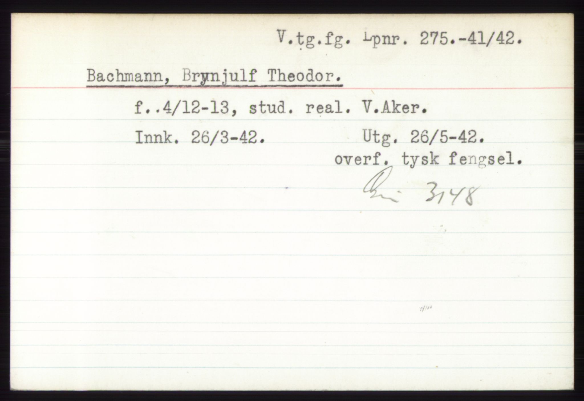 Statspolitiet - Hovedkontoret / Osloavdelingen, AV/RA-S-1329/C/Ck/Cke/L0002: Fangeregister; etternavn A - F, 1941-1945, p. 153