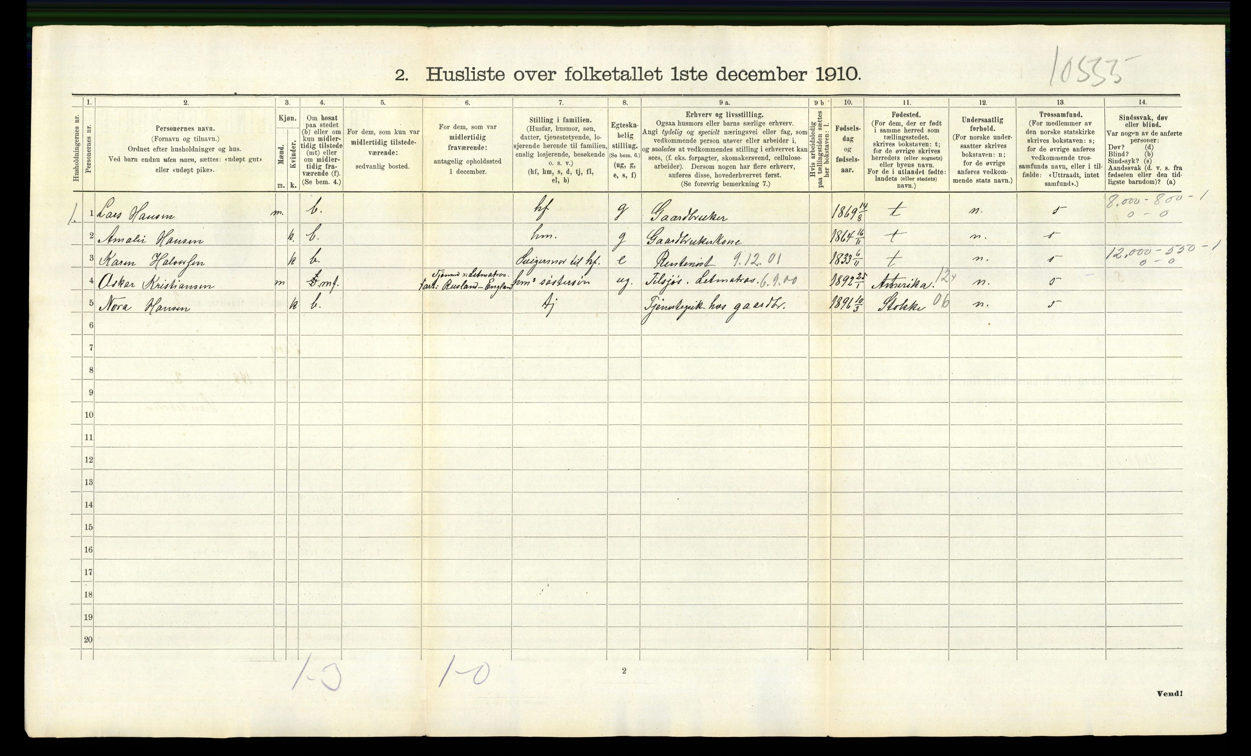 RA, 1910 census for Sem, 1910, p. 1905