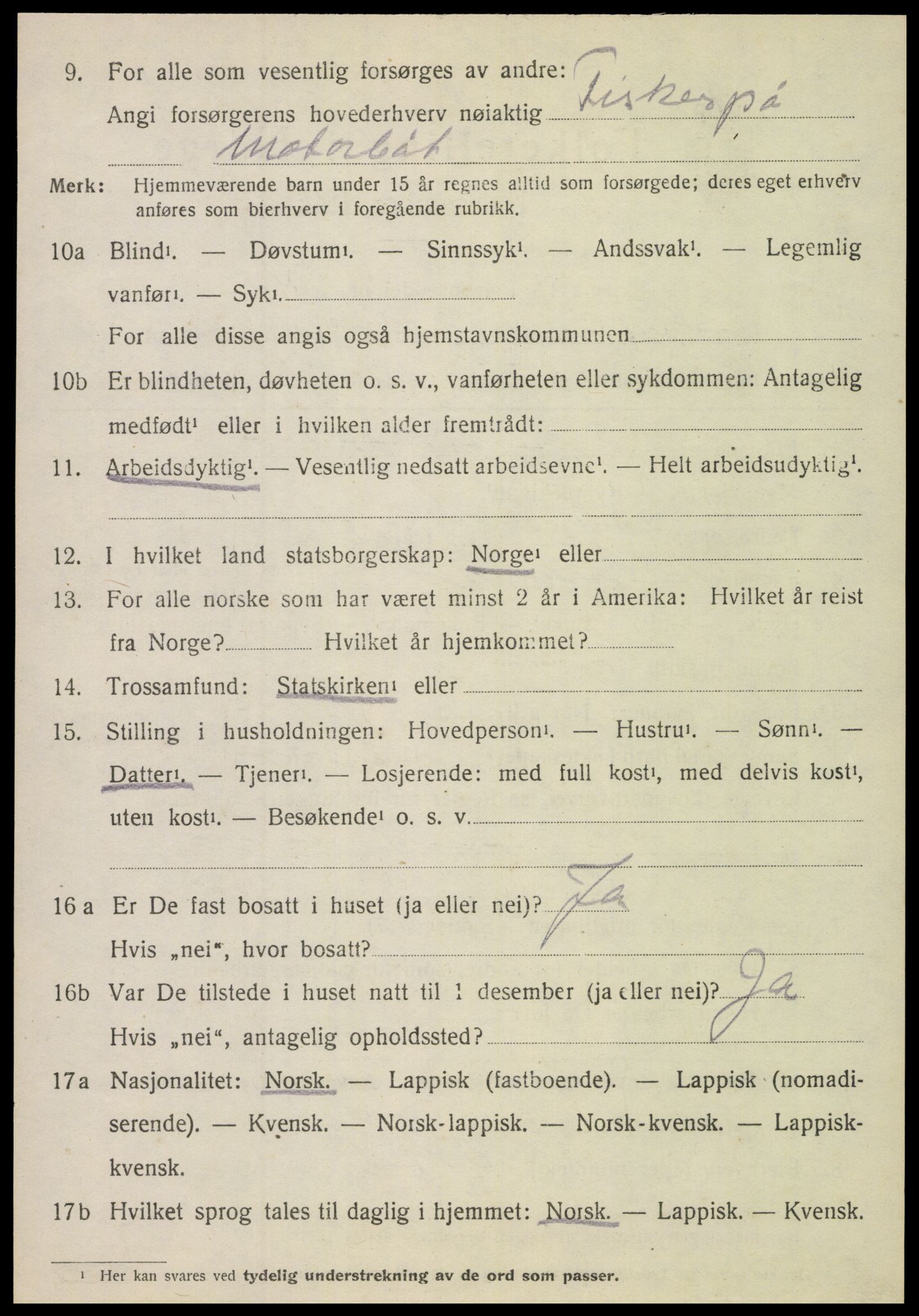 SAT, 1920 census for Hamarøy, 1920, p. 5219