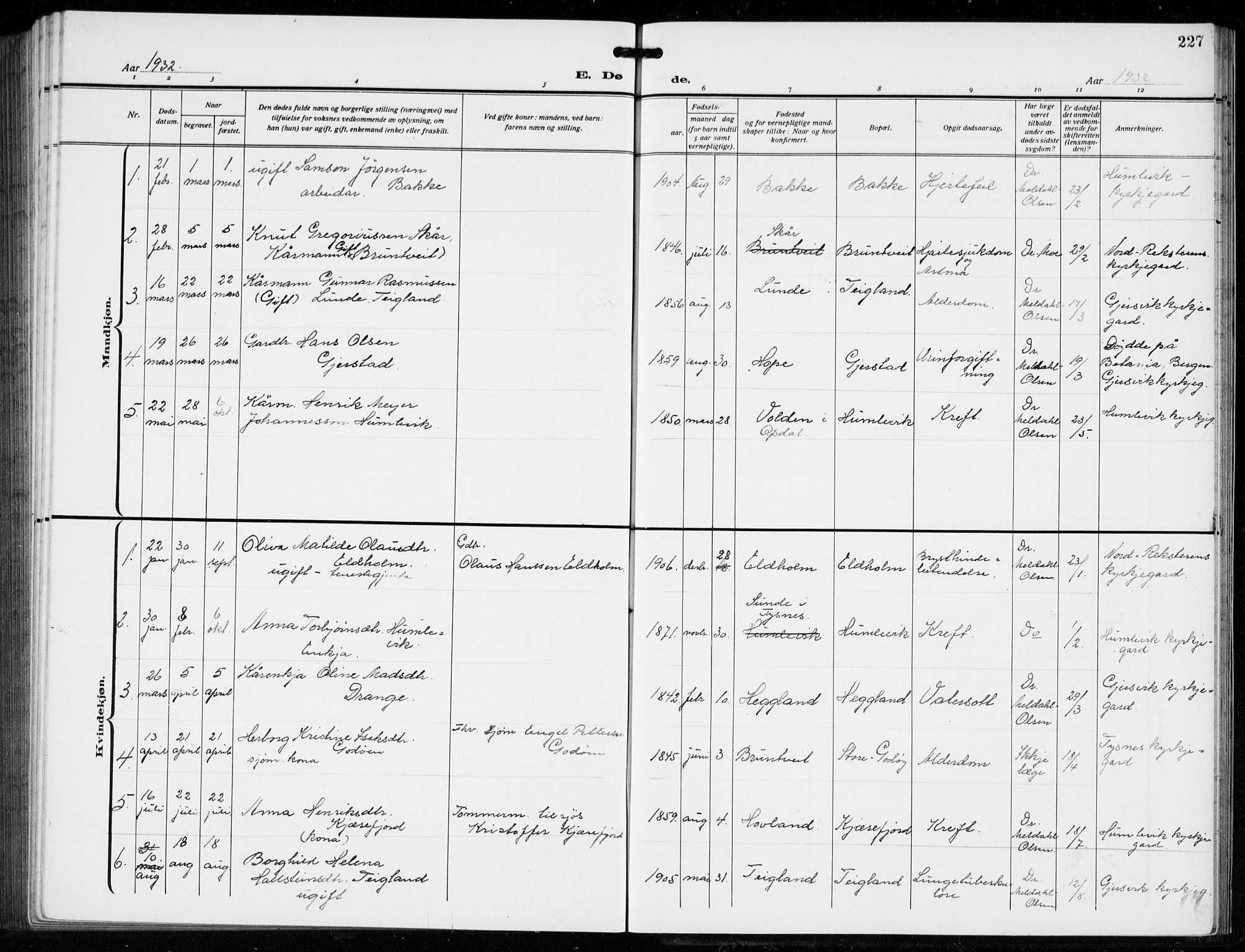 Tysnes sokneprestembete, SAB/A-78601/H/Hab: Parish register (copy) no. B  3, 1918-1935, p. 227