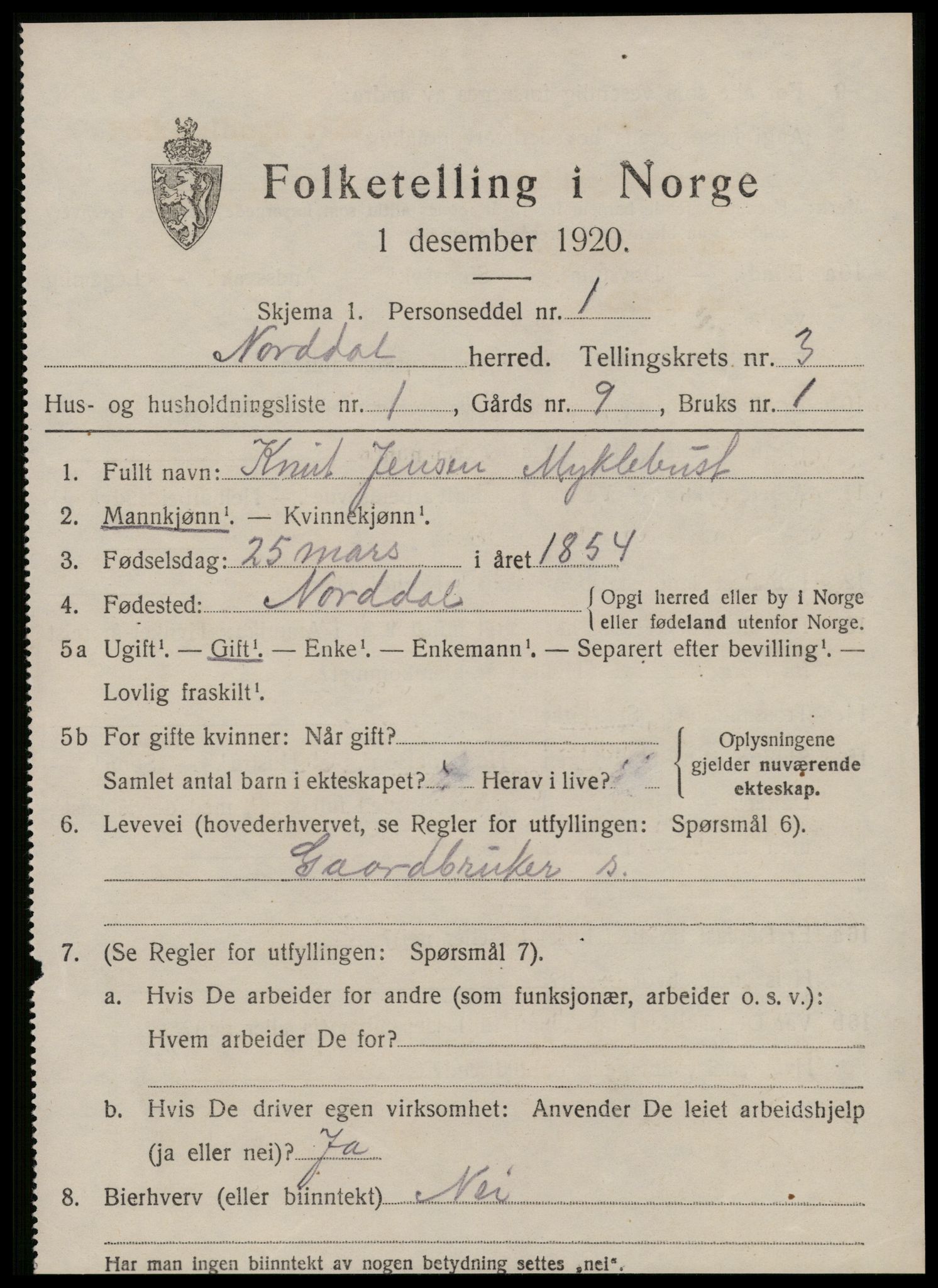 SAT, 1920 census for Norddal, 1920, p. 1971