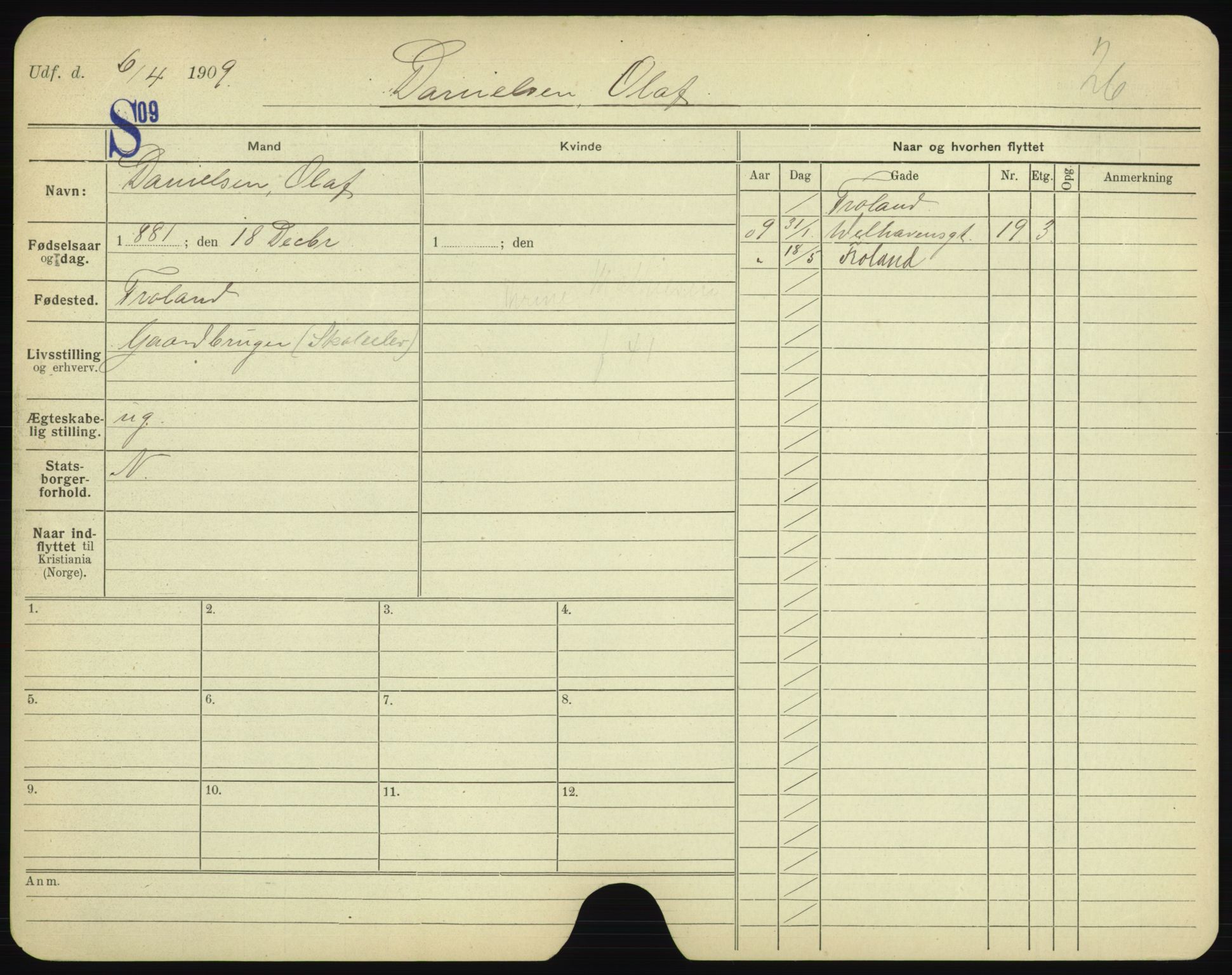 Oslo folkeregister, Registerkort, AV/SAO-A-11715/F/Fa/Fac/L0002: Menn, 1906-1914, p. 601a