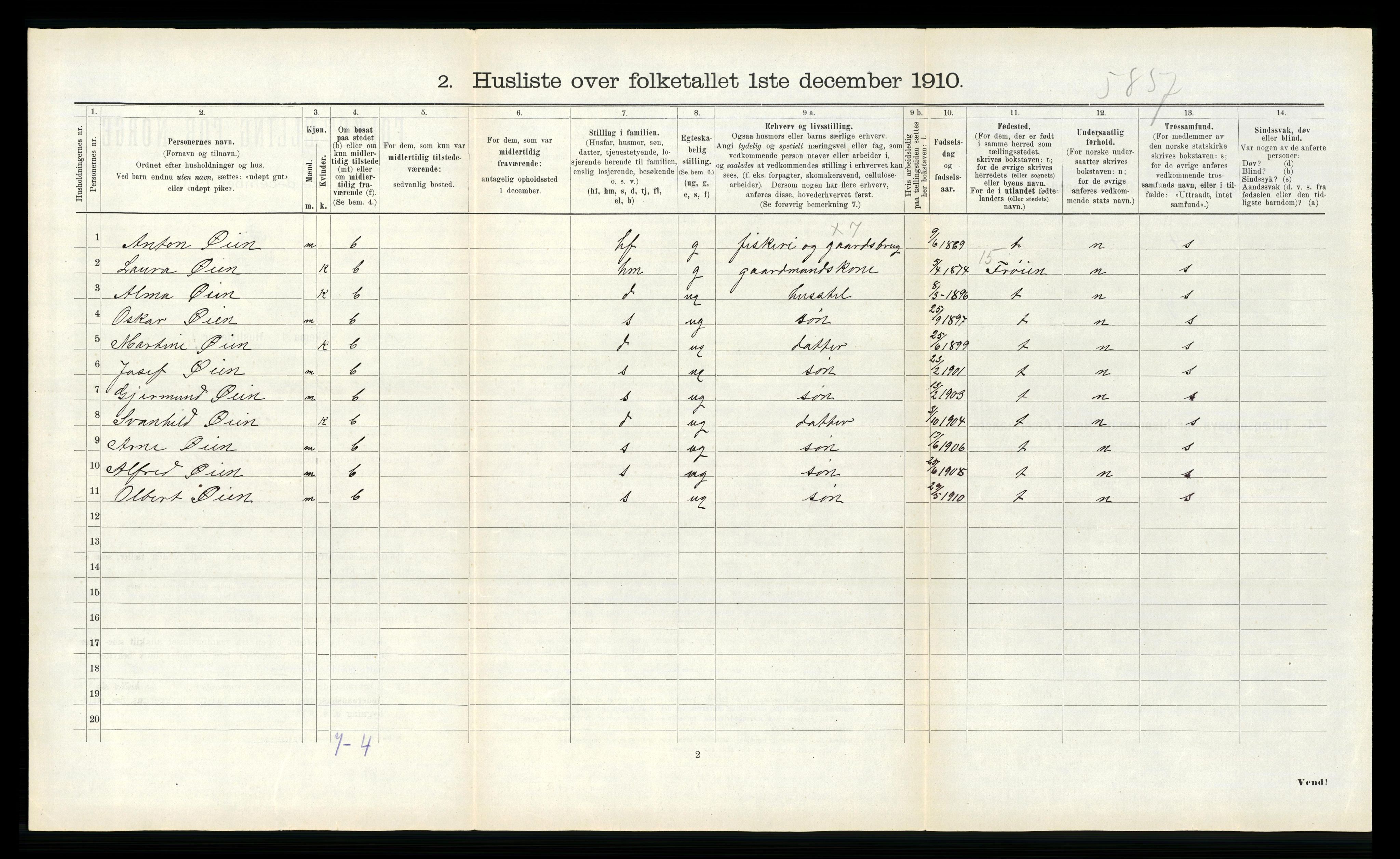 RA, 1910 census for Hitra, 1910, p. 382