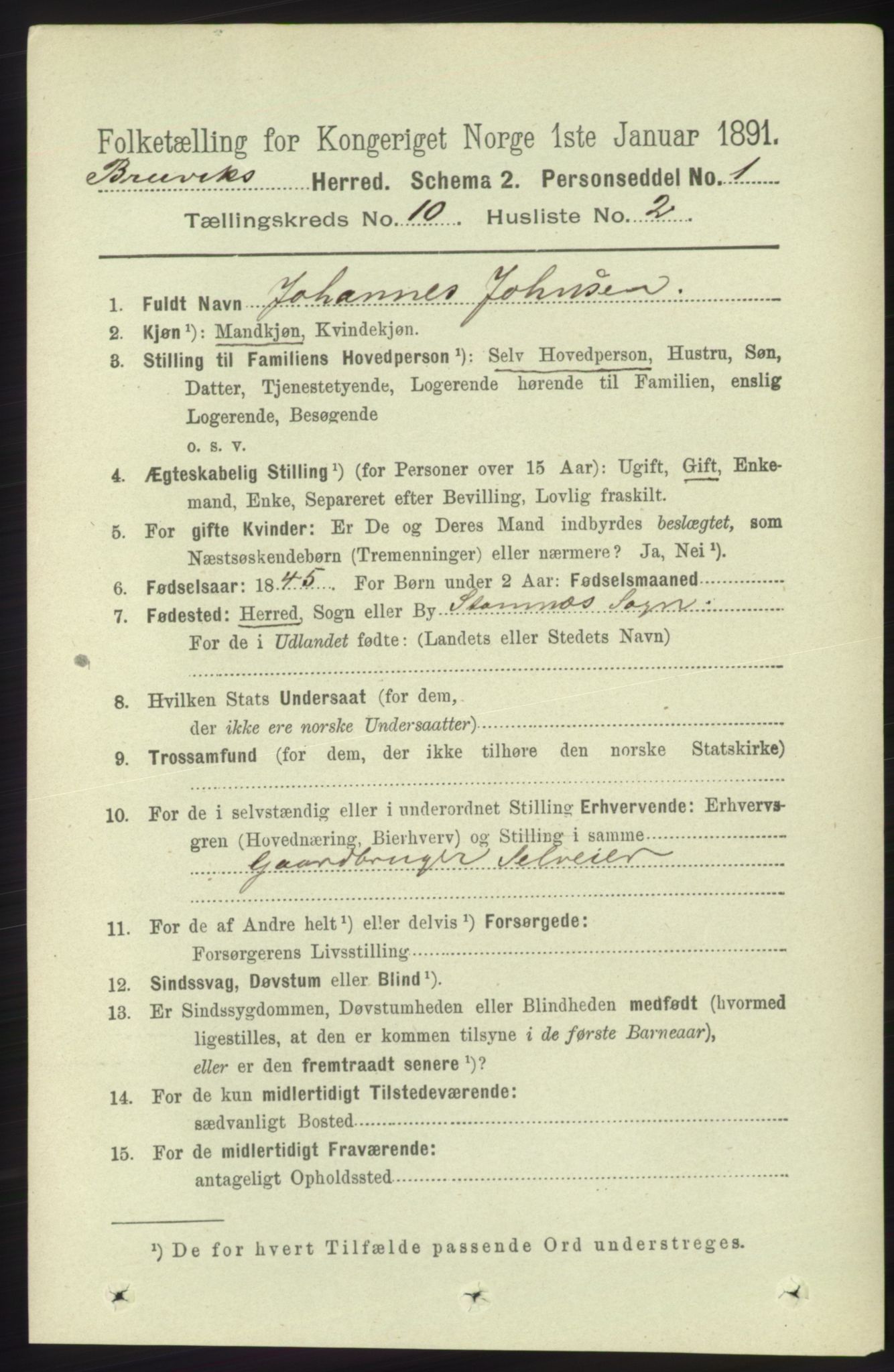 RA, 1891 census for 1251 Bruvik, 1891, p. 3662