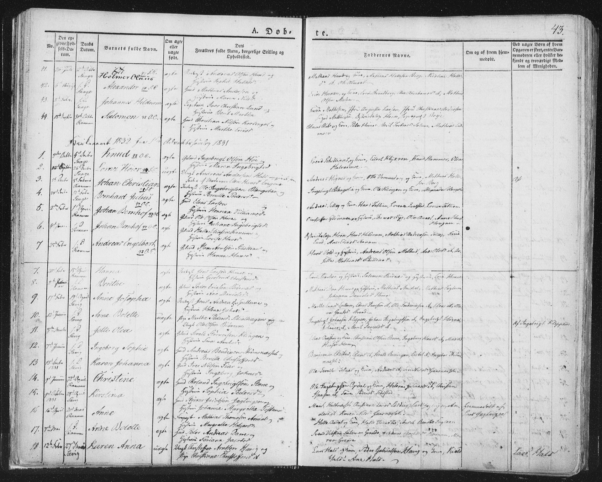 Ministerialprotokoller, klokkerbøker og fødselsregistre - Nord-Trøndelag, AV/SAT-A-1458/764/L0551: Parish register (official) no. 764A07a, 1824-1864, p. 43