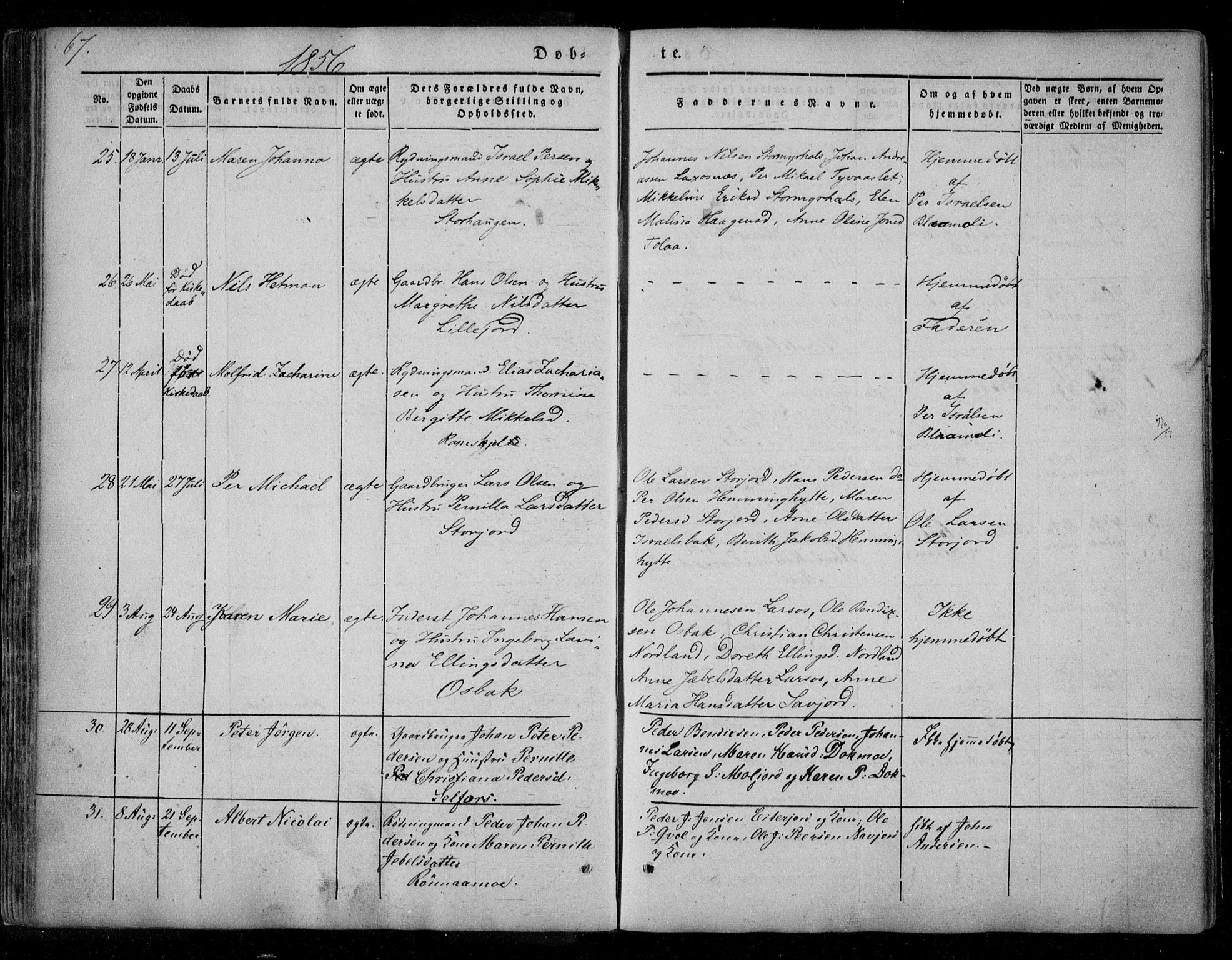 Ministerialprotokoller, klokkerbøker og fødselsregistre - Nordland, SAT/A-1459/846/L0644: Parish register (official) no. 846A02, 1837-1872, p. 67