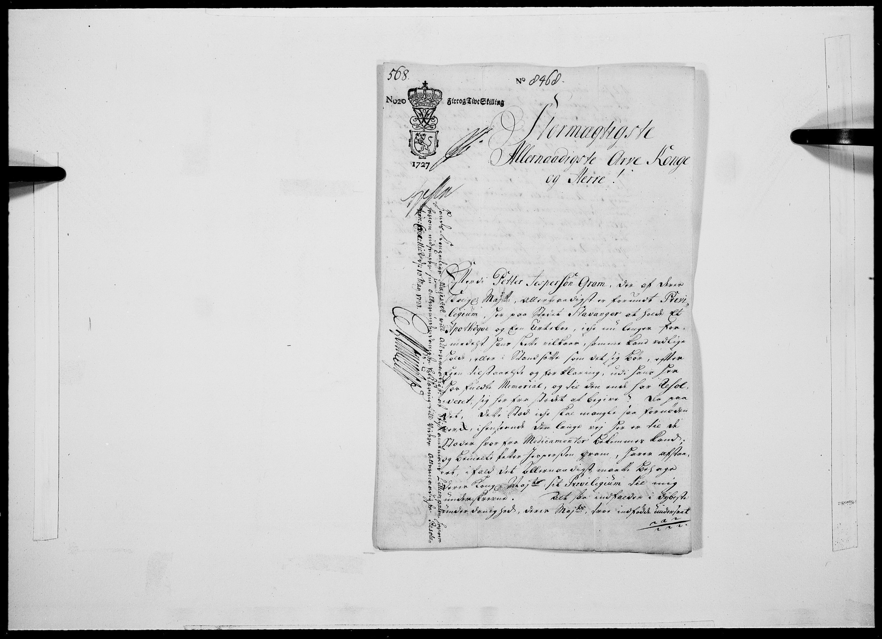 Danske Kanselli 1572-1799, AV/RA-EA-3023/F/Fc/Fcc/Fcca/L0101: Norske innlegg 1572-1799, 1727, p. 4