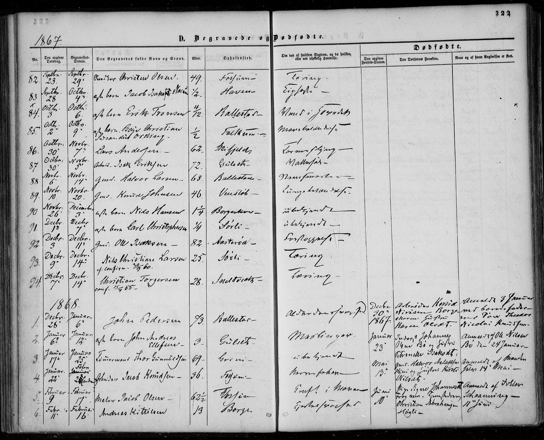 Gjerpen kirkebøker, SAKO/A-265/F/Fa/L0008b: Parish register (official) no. I 8B, 1857-1871, p. 322