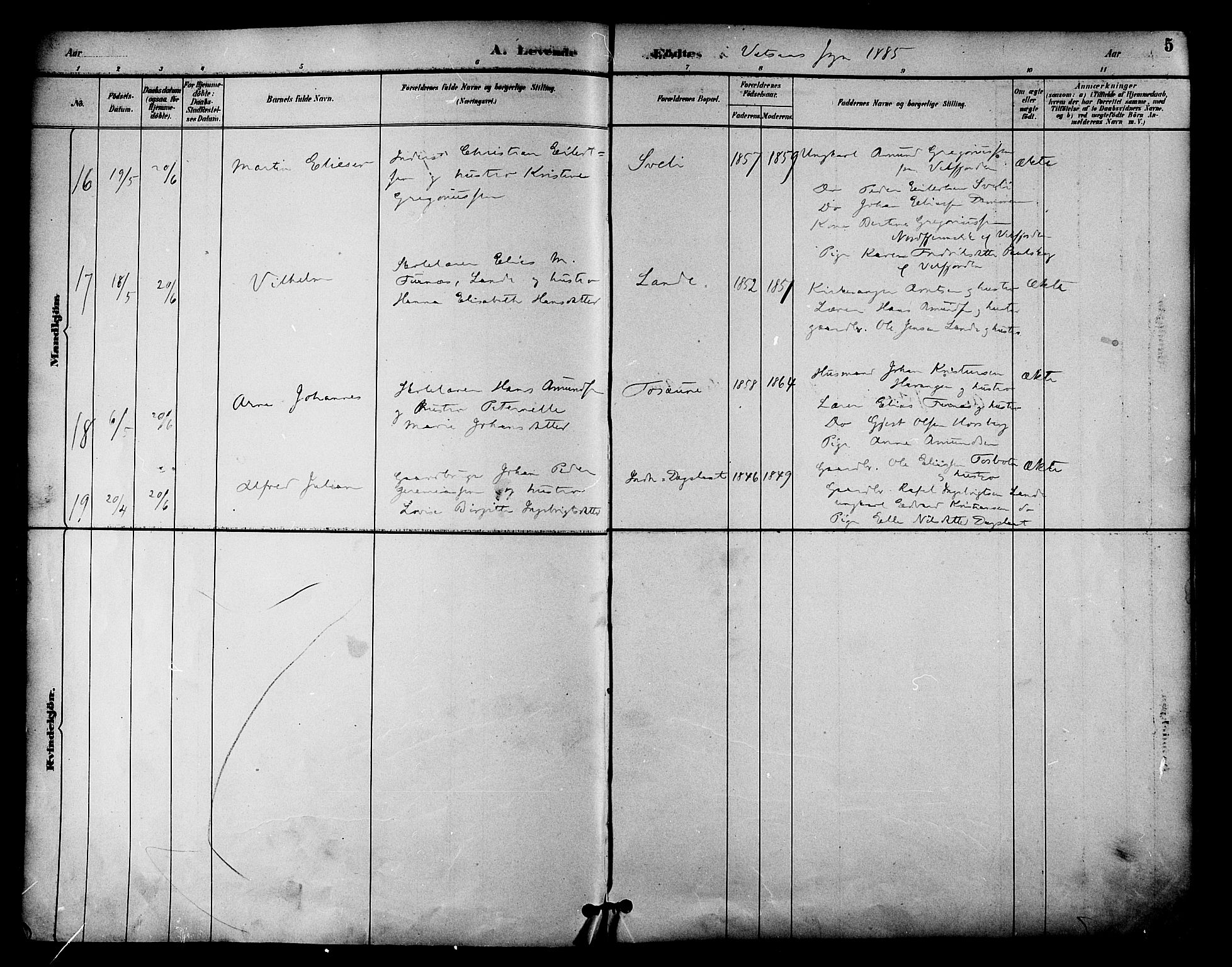 Ministerialprotokoller, klokkerbøker og fødselsregistre - Nordland, AV/SAT-A-1459/810/L0150: Parish register (official) no. 810A10 /1, 1884-1895, p. 5