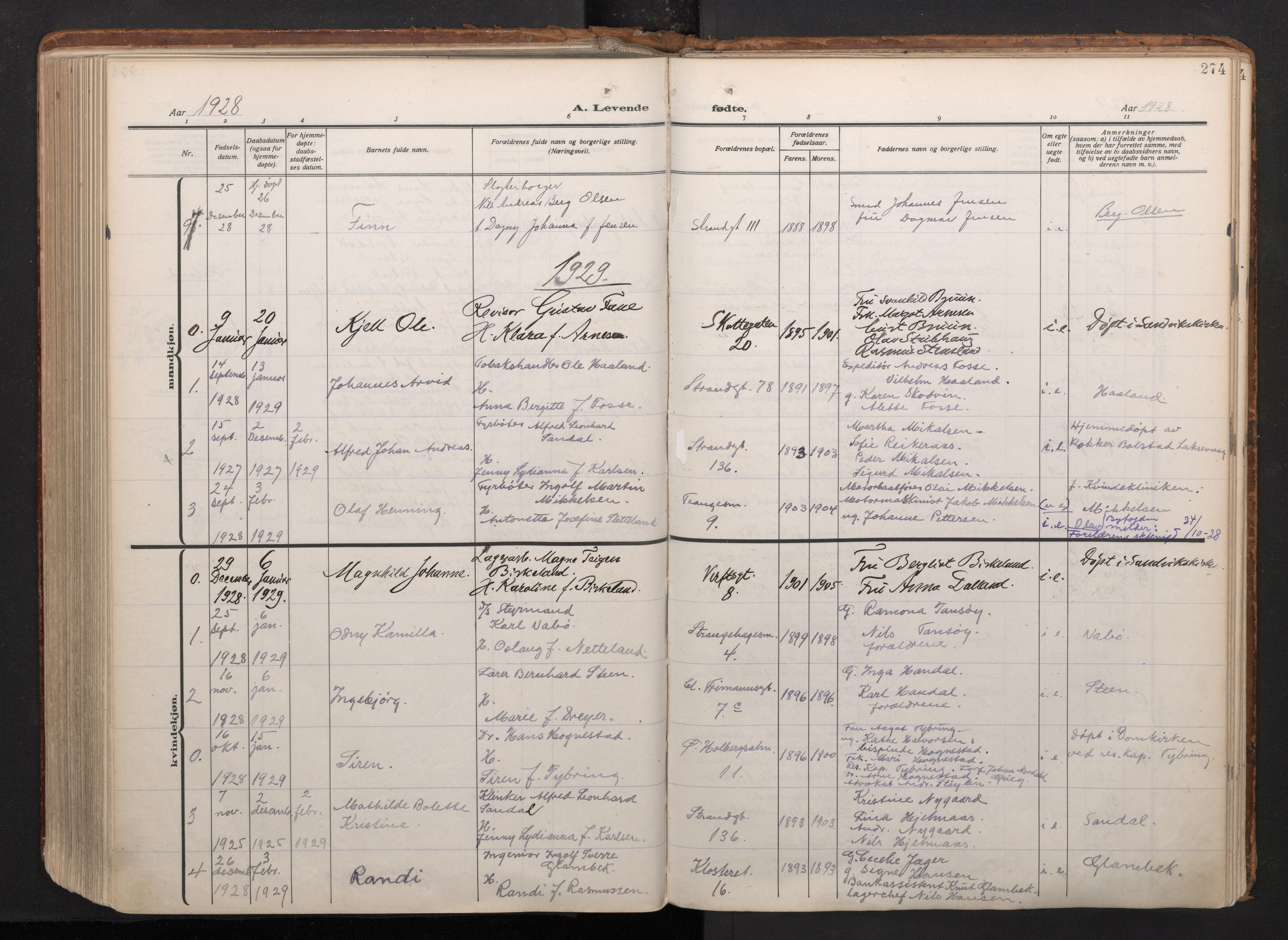 Nykirken Sokneprestembete, AV/SAB-A-77101/H/Haa/L0020: Parish register (official) no. B 8, 1916-1933, p. 273b-274a