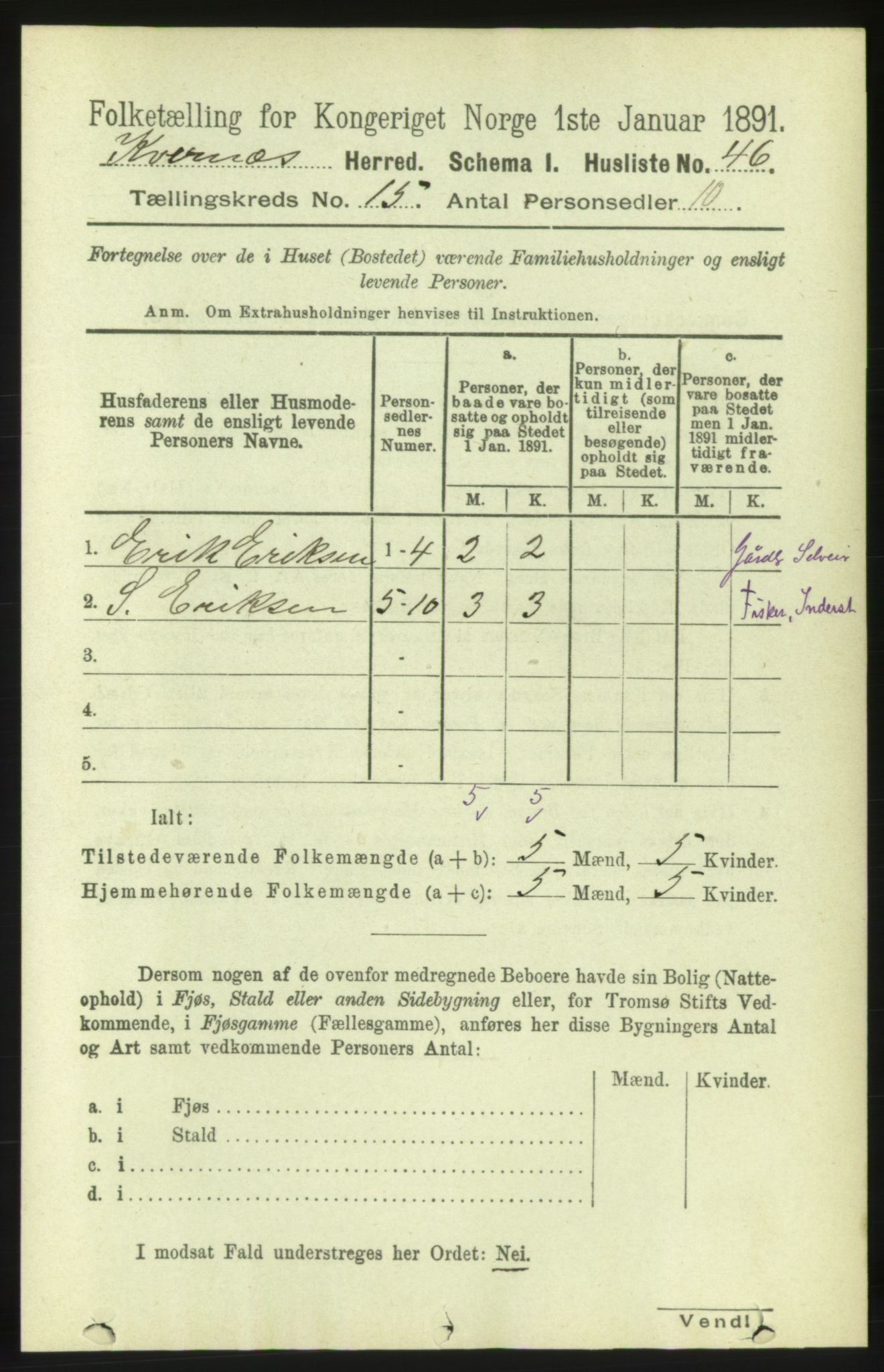 RA, 1891 census for 1553 Kvernes, 1891, p. 5941