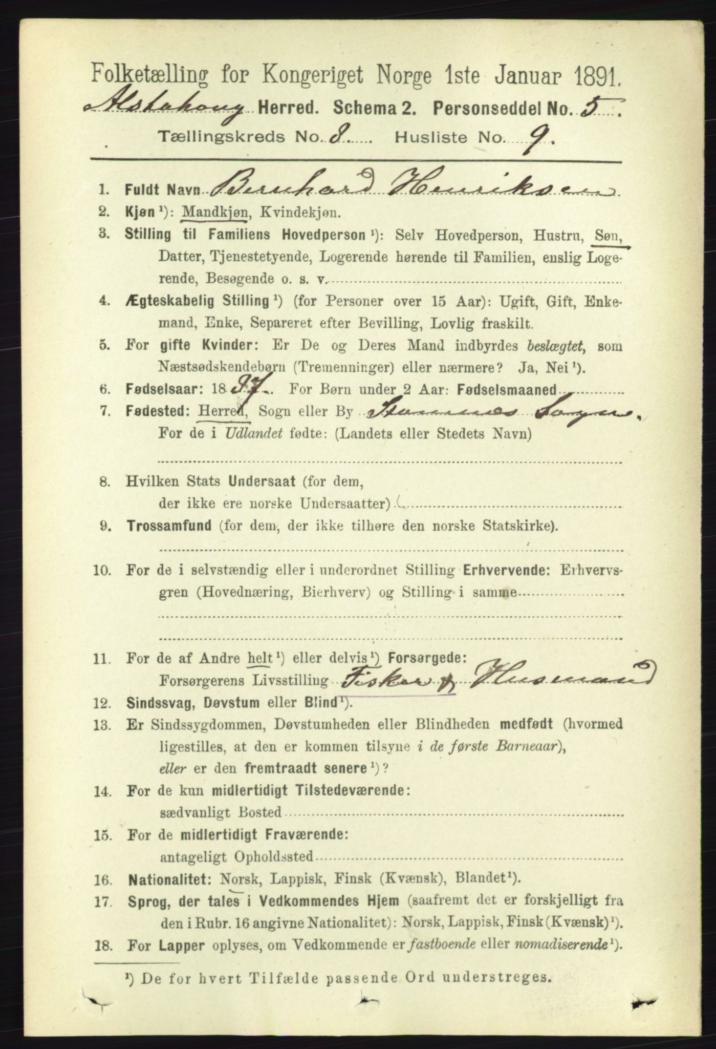 RA, 1891 census for 1820 Alstahaug, 1891, p. 2951