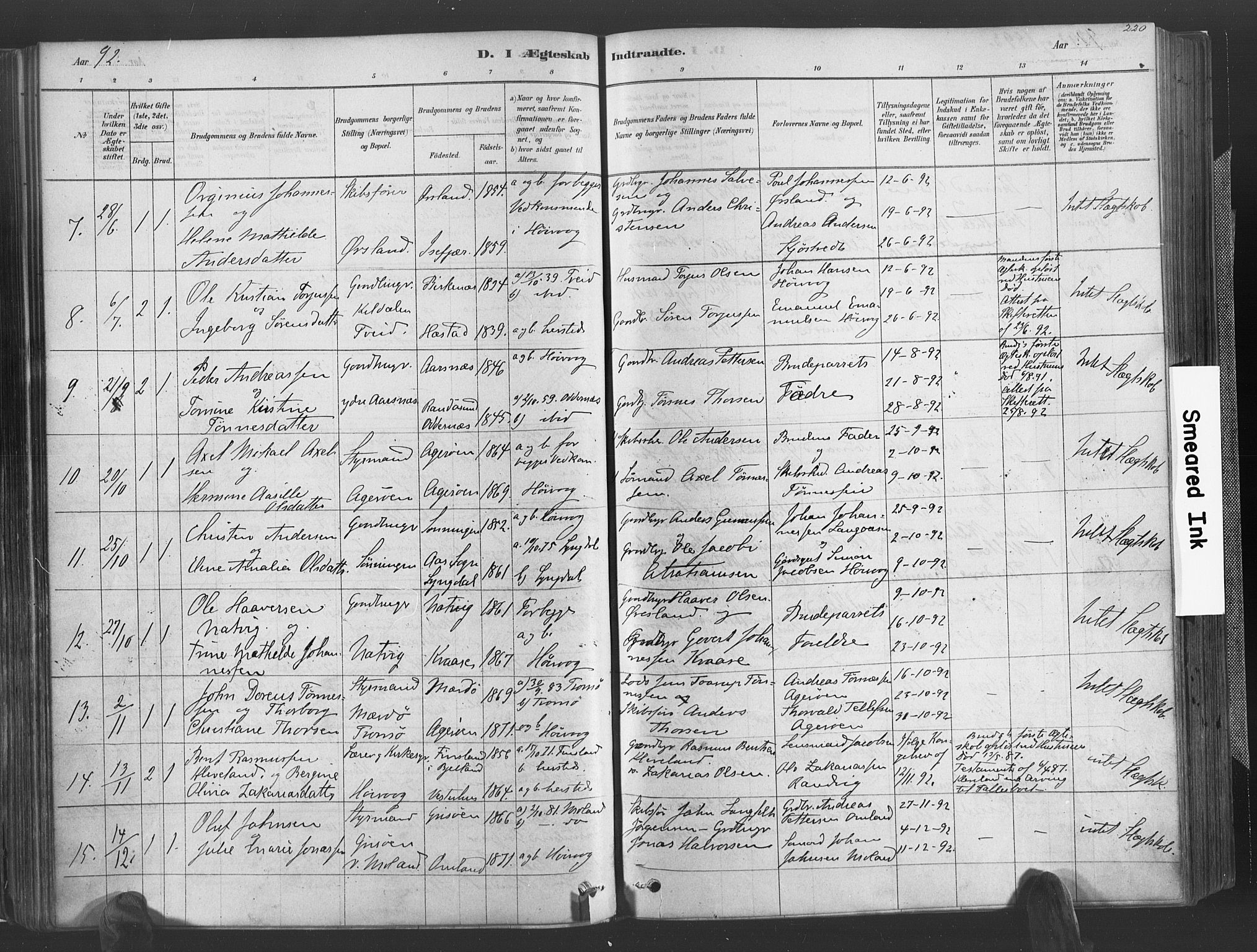 Høvåg sokneprestkontor, AV/SAK-1111-0025/F/Fa/L0005: Parish register (official) no. A 5, 1878-1893, p. 220