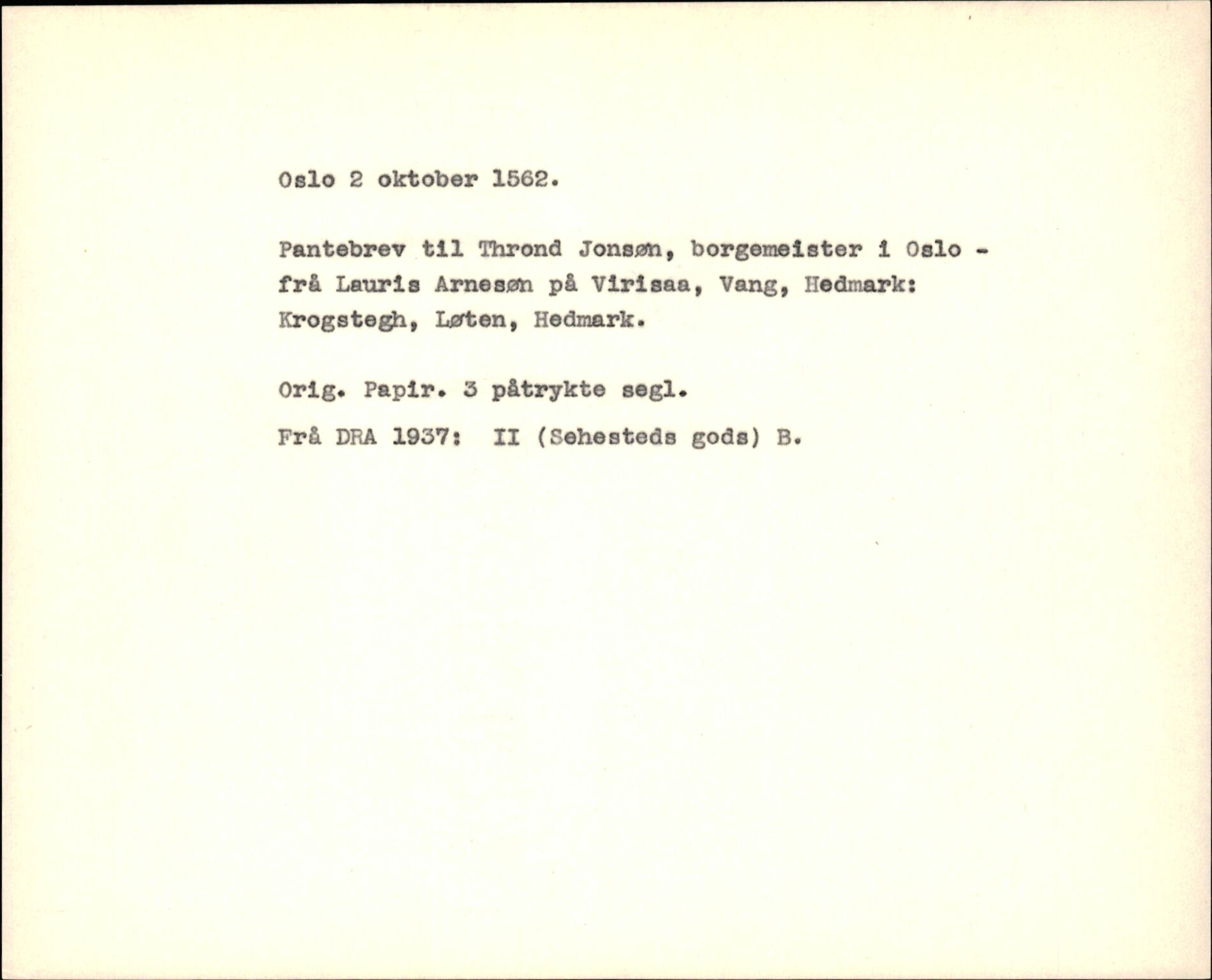 Riksarkivets diplomsamling, AV/RA-EA-5965/F35/F35f/L0001: Regestsedler: Diplomer fra DRA 1937 og 1996, p. 519