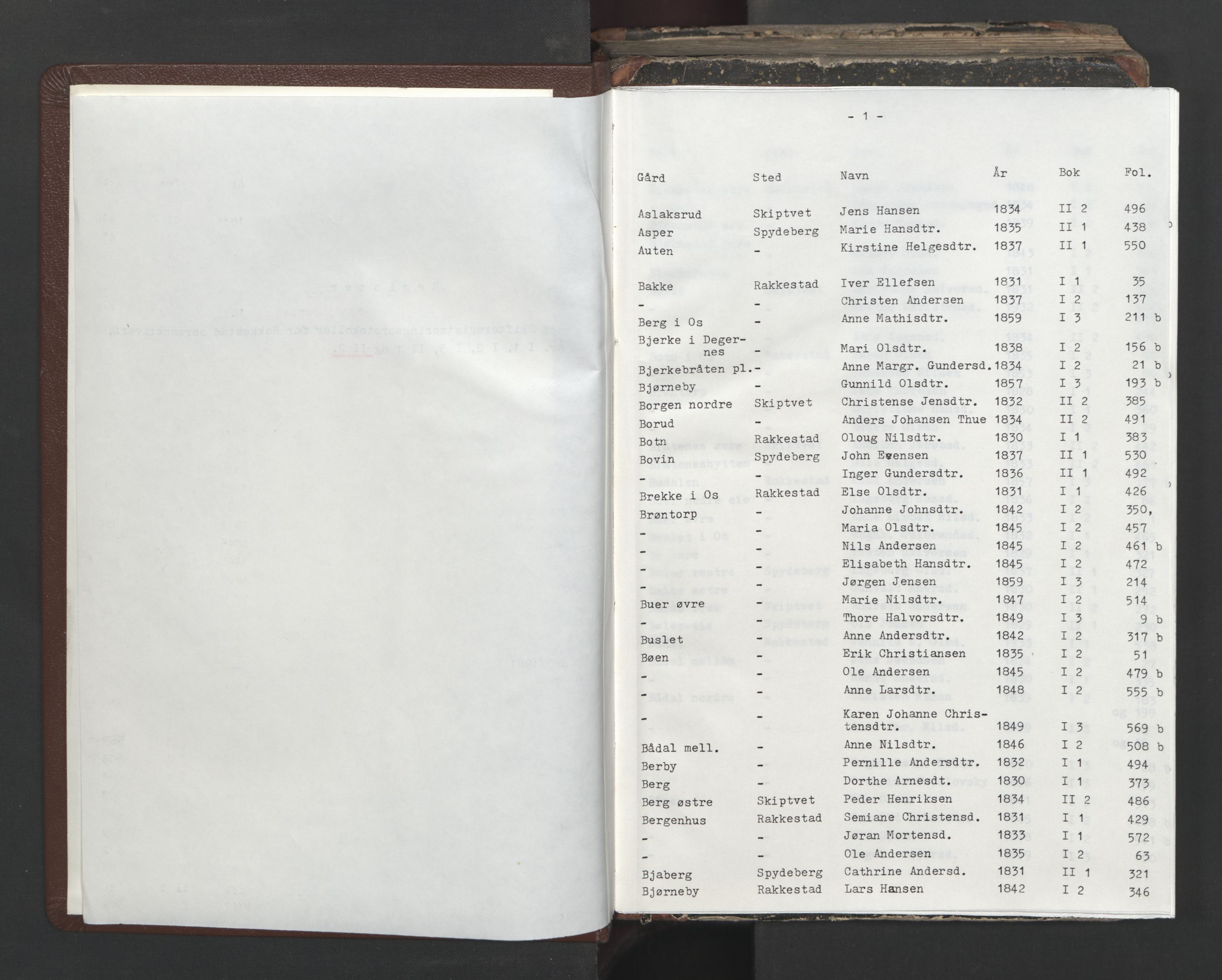 Rakkestad sorenskriveri, SAO/A-10686/H/Hc/Hcb/L0002: Skifteregistreringsprotokoller, 1824-1836, p. 1