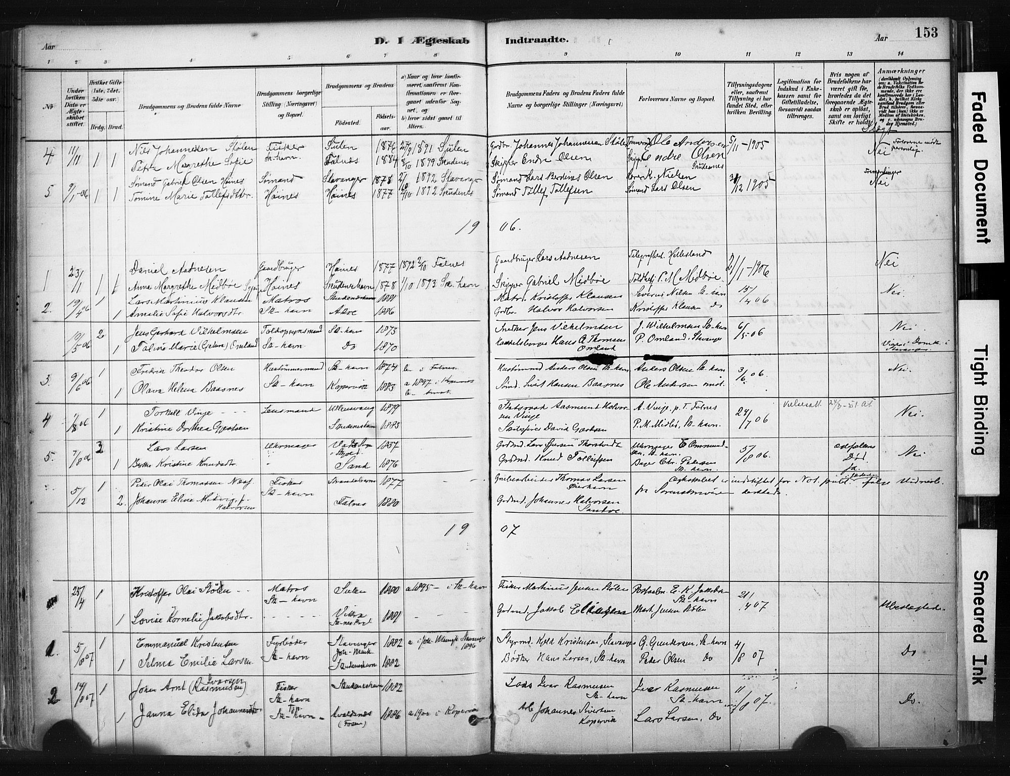 Skudenes sokneprestkontor, SAST/A -101849/H/Ha/Haa/L0008: Parish register (official) no. A 5, 1882-1912, p. 153