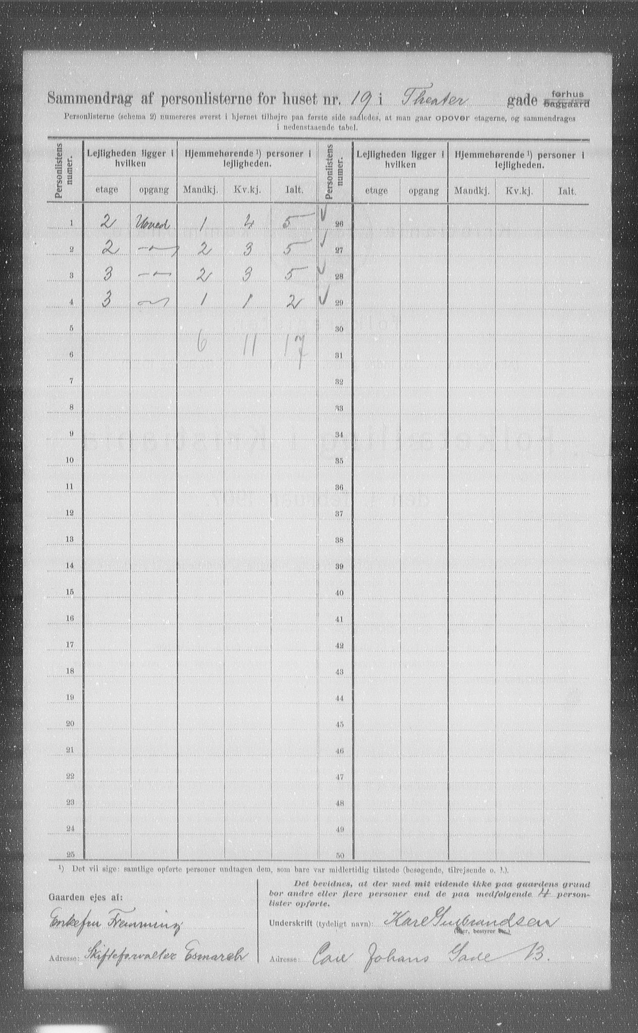 OBA, Municipal Census 1907 for Kristiania, 1907, p. 54598