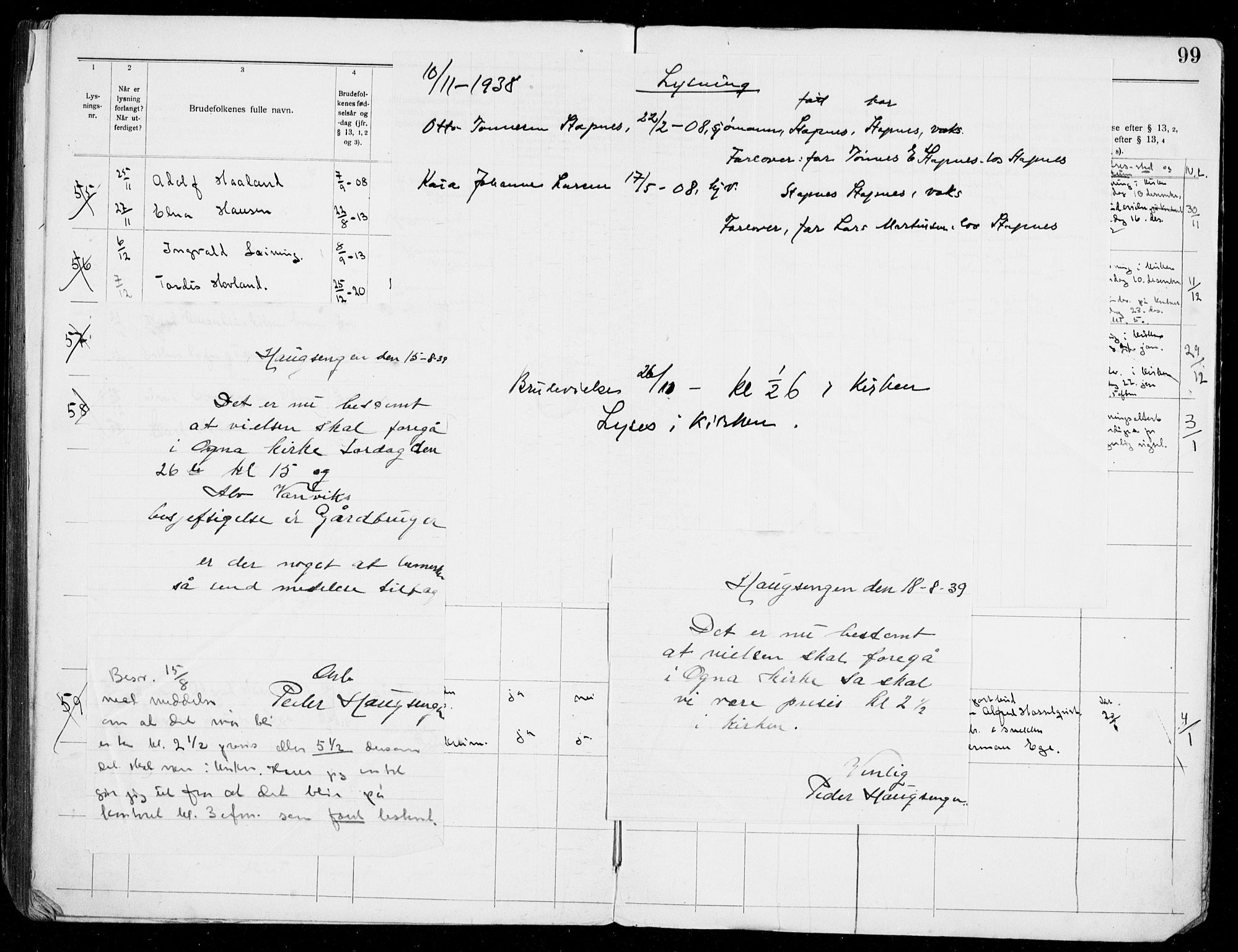 Eigersund sokneprestkontor, AV/SAST-A-101807/S27/L0003: Banns register no. 3, 1919-1939, p. 99