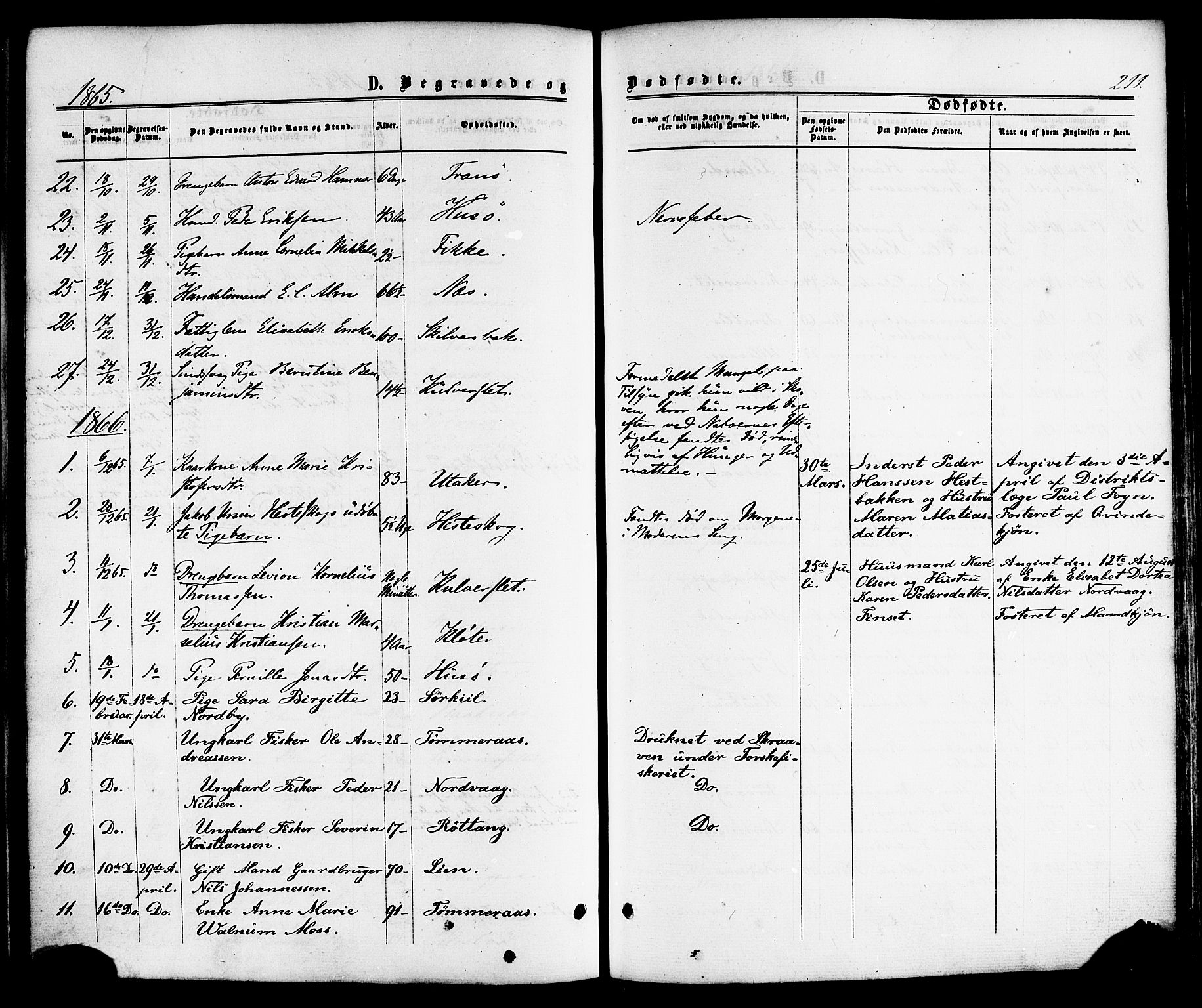 Ministerialprotokoller, klokkerbøker og fødselsregistre - Nordland, SAT/A-1459/859/L0845: Parish register (official) no. 859A05, 1863-1877, p. 211