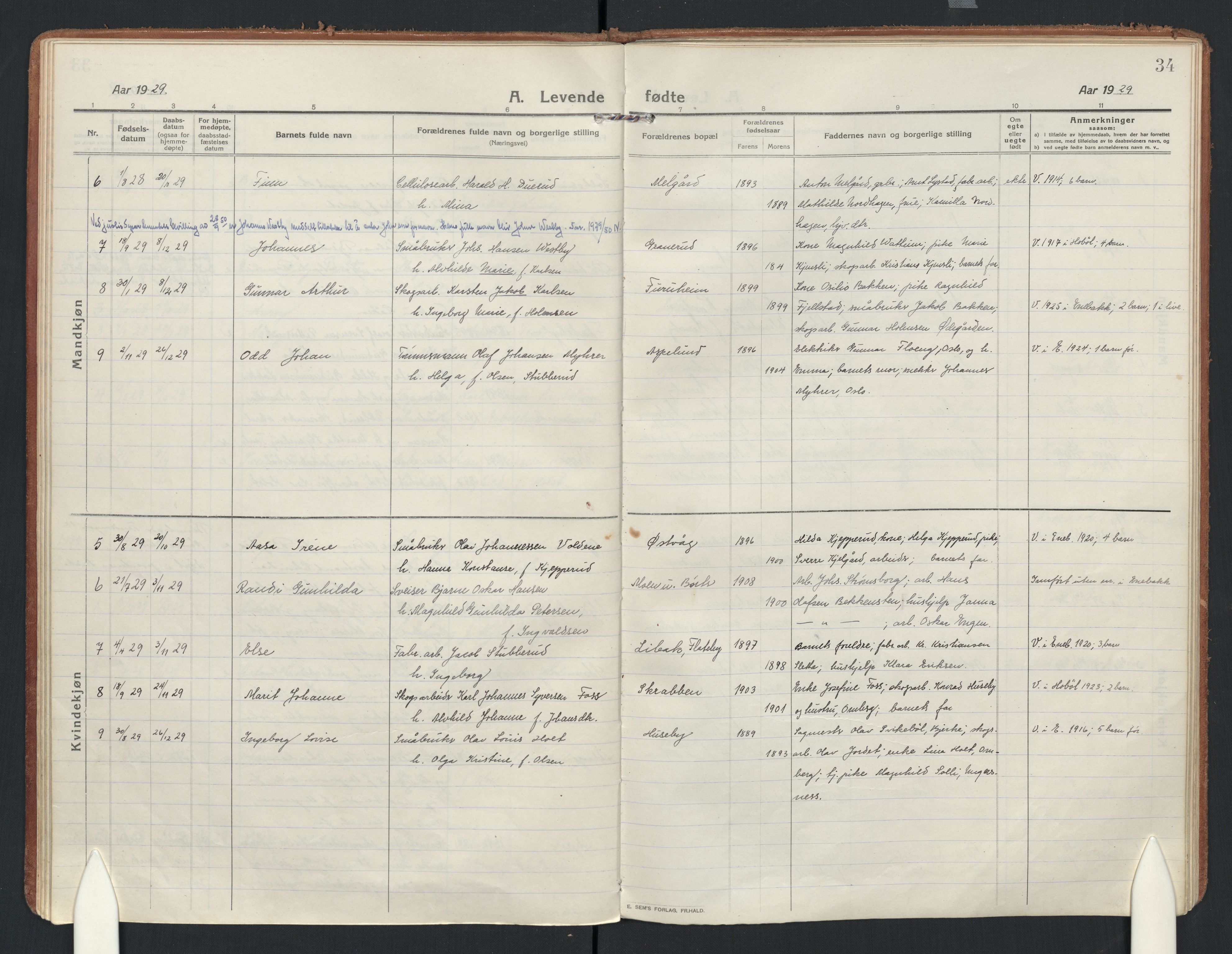 Enebakk prestekontor Kirkebøker, SAO/A-10171c/F/Fb/L0003: Parish register (official) no. II 3, 1912-1946, p. 34