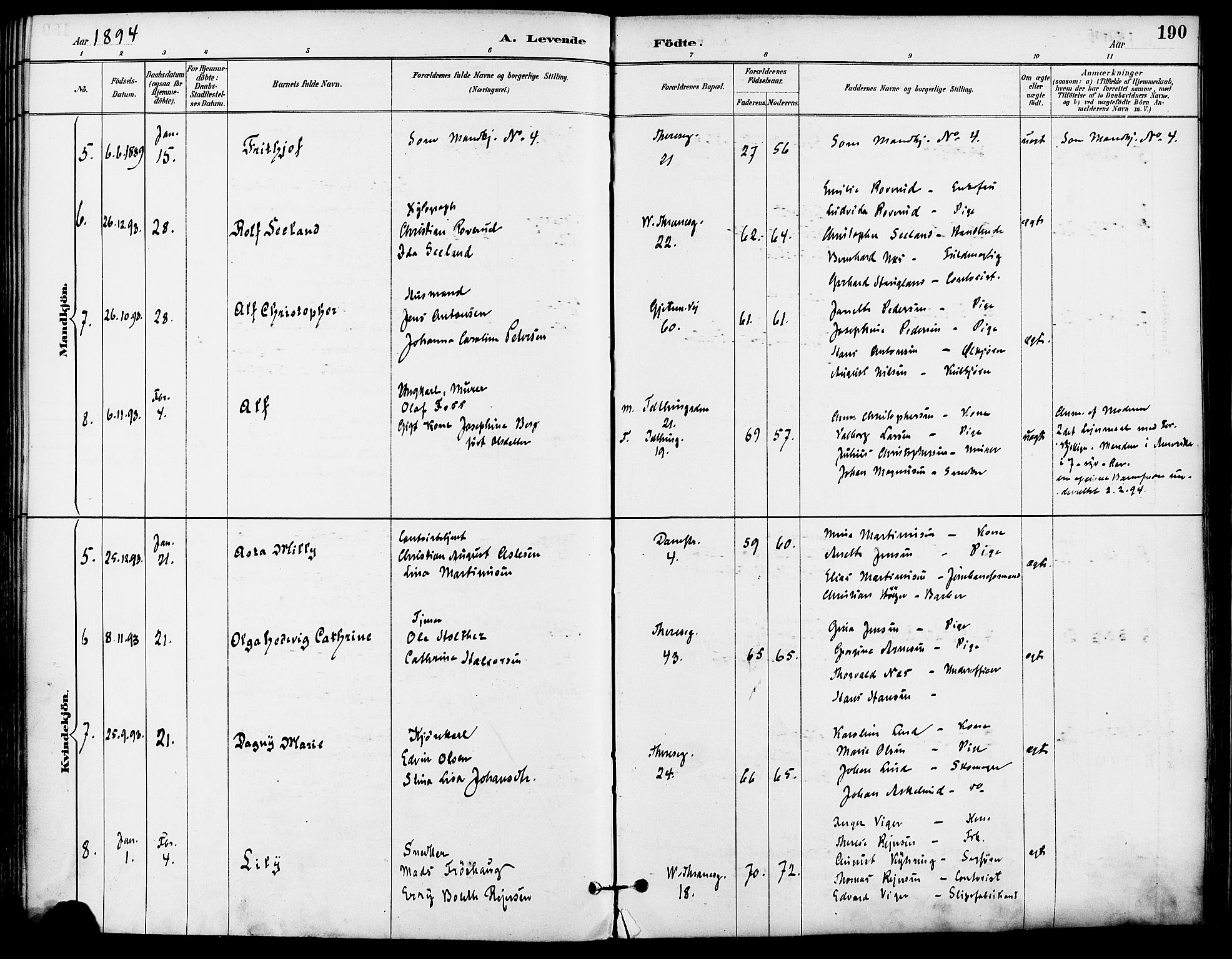 Gamle Aker prestekontor Kirkebøker, AV/SAO-A-10617a/F/L0008: Parish register (official) no. 8, 1887-1896, p. 190