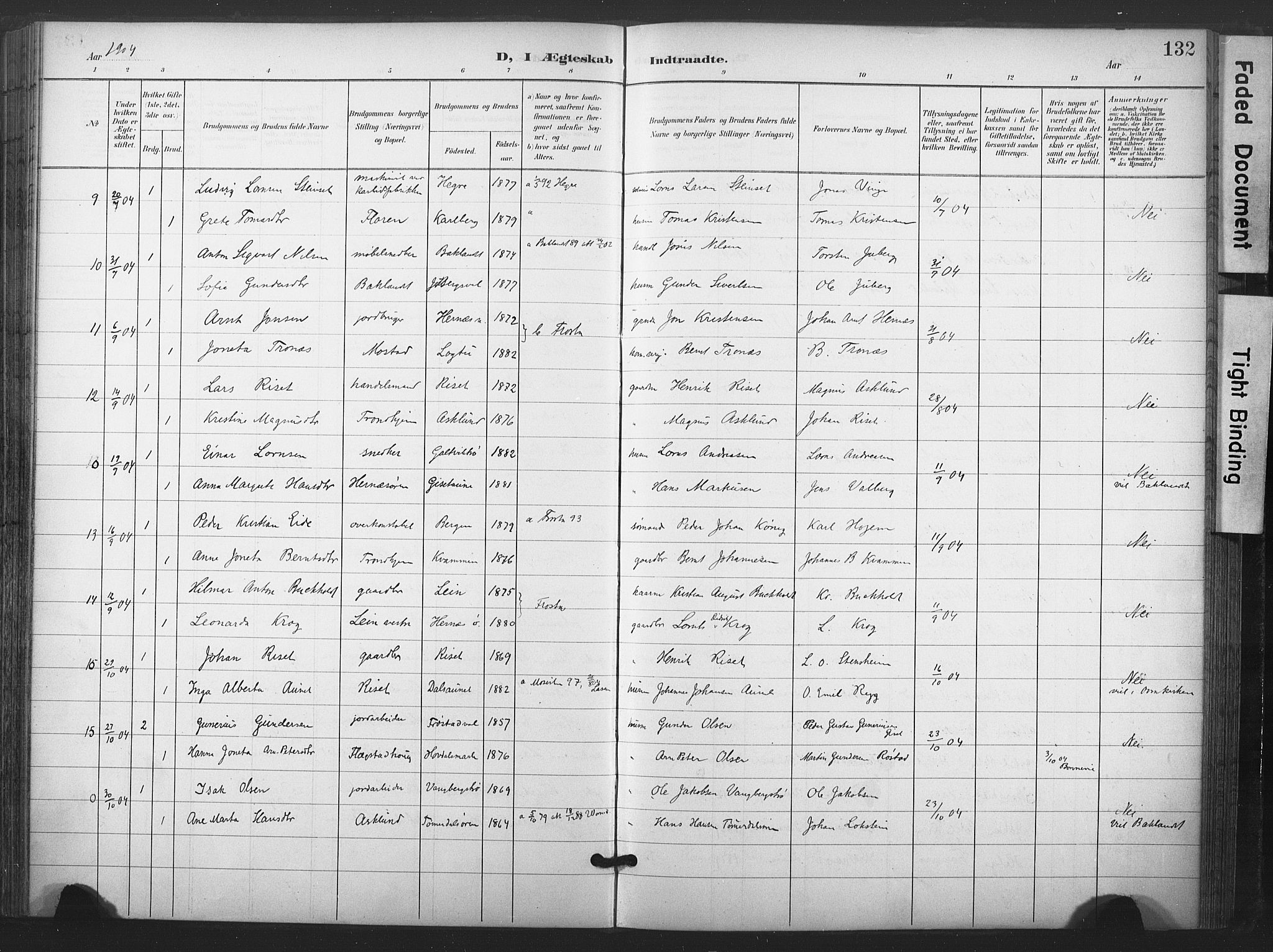 Ministerialprotokoller, klokkerbøker og fødselsregistre - Nord-Trøndelag, SAT/A-1458/713/L0122: Parish register (official) no. 713A11, 1899-1910, p. 132