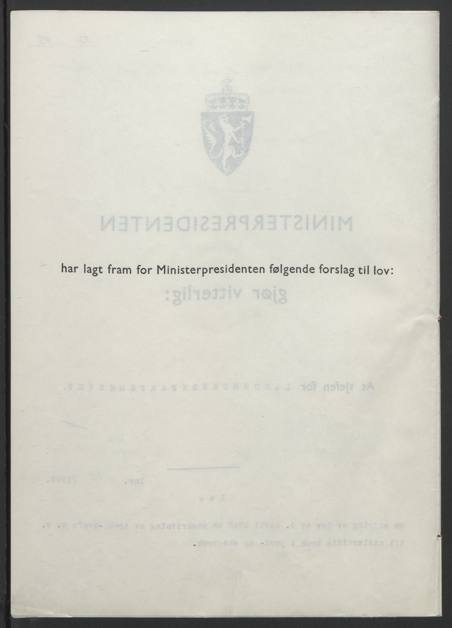 NS-administrasjonen 1940-1945 (Statsrådsekretariatet, de kommisariske statsråder mm), RA/S-4279/D/Db/L0099: Lover, 1943, p. 56