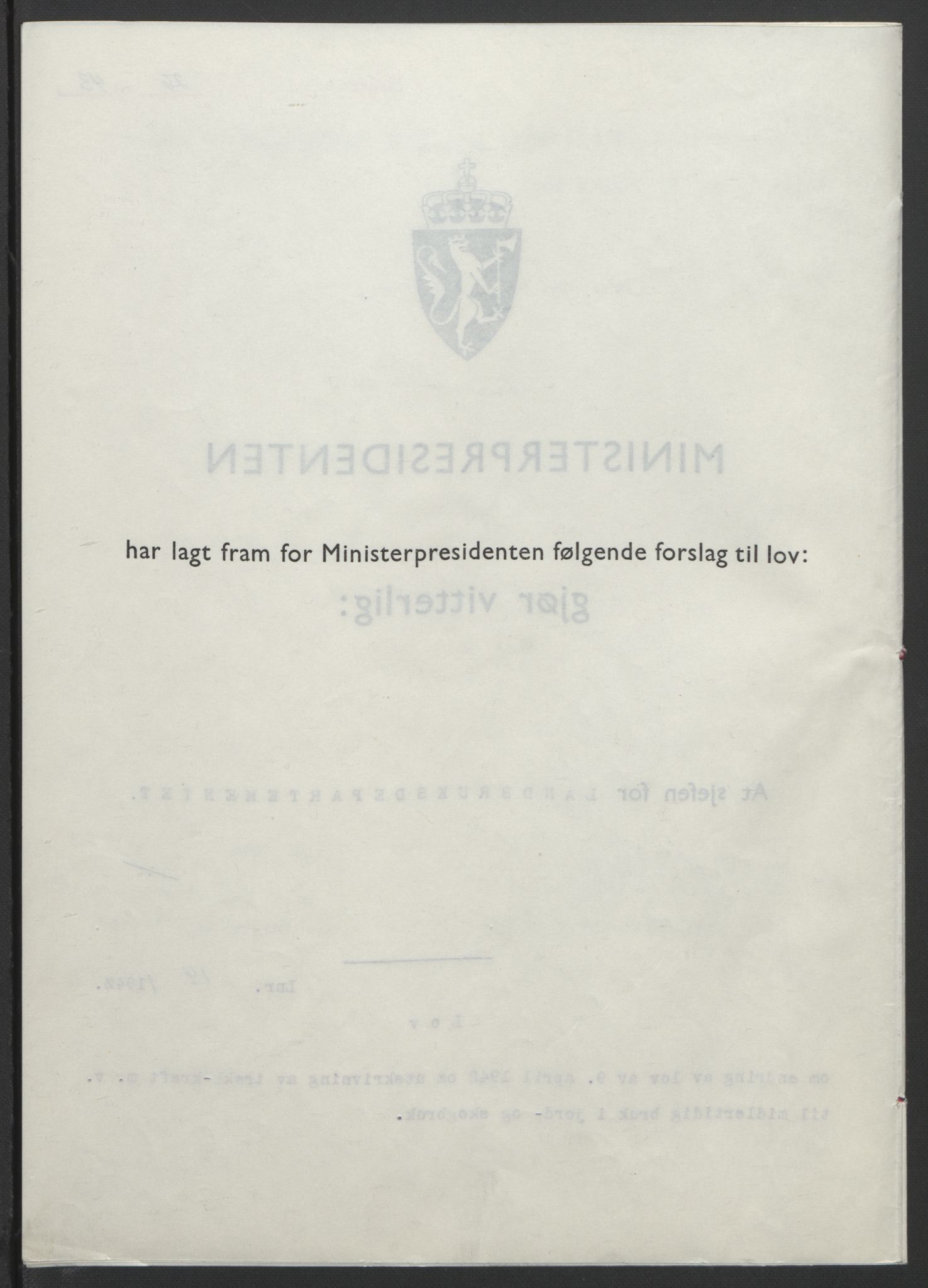 NS-administrasjonen 1940-1945 (Statsrådsekretariatet, de kommisariske statsråder mm), AV/RA-S-4279/D/Db/L0099: Lover, 1943, p. 56