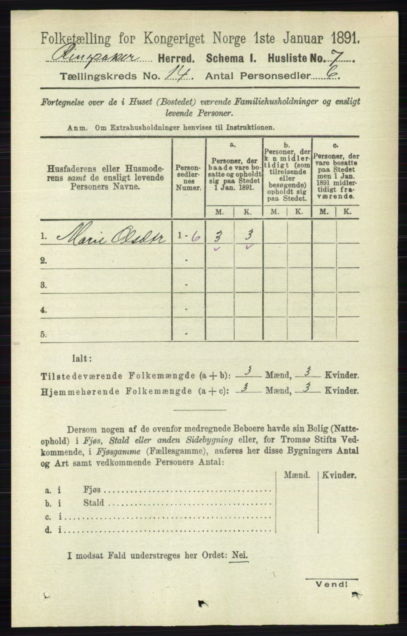 RA, 1891 census for 0412 Ringsaker, 1891, p. 7776