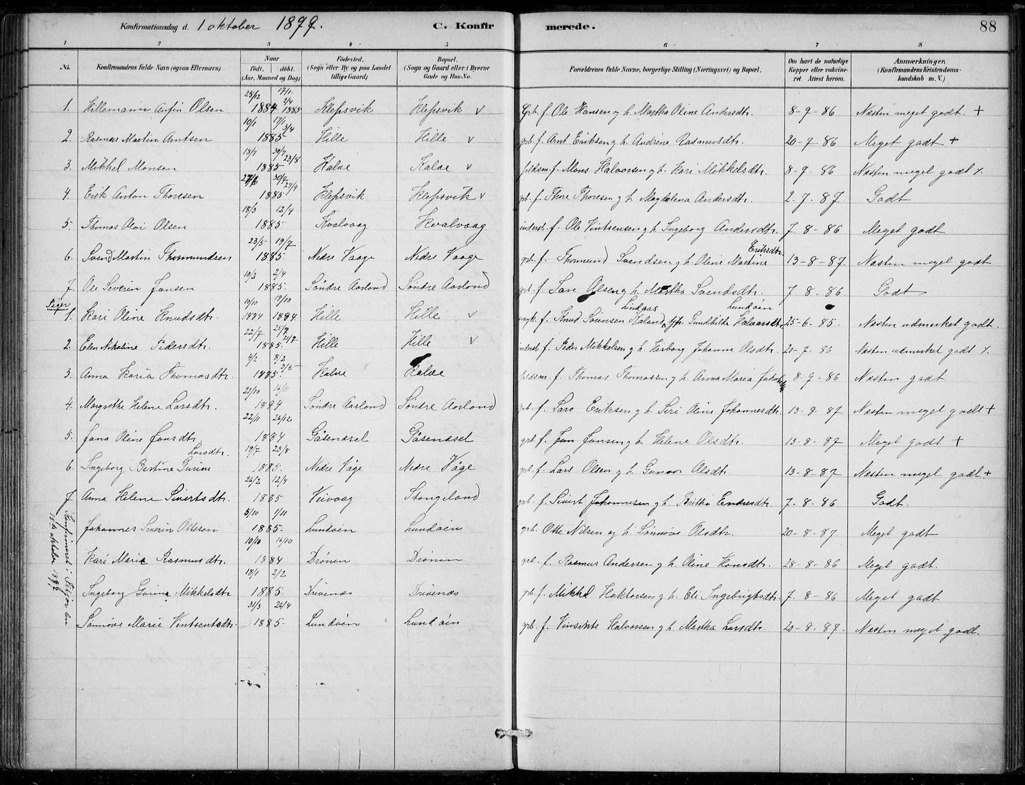 Sund sokneprestembete, AV/SAB-A-99930: Parish register (official) no. D 1, 1882-1899, p. 88