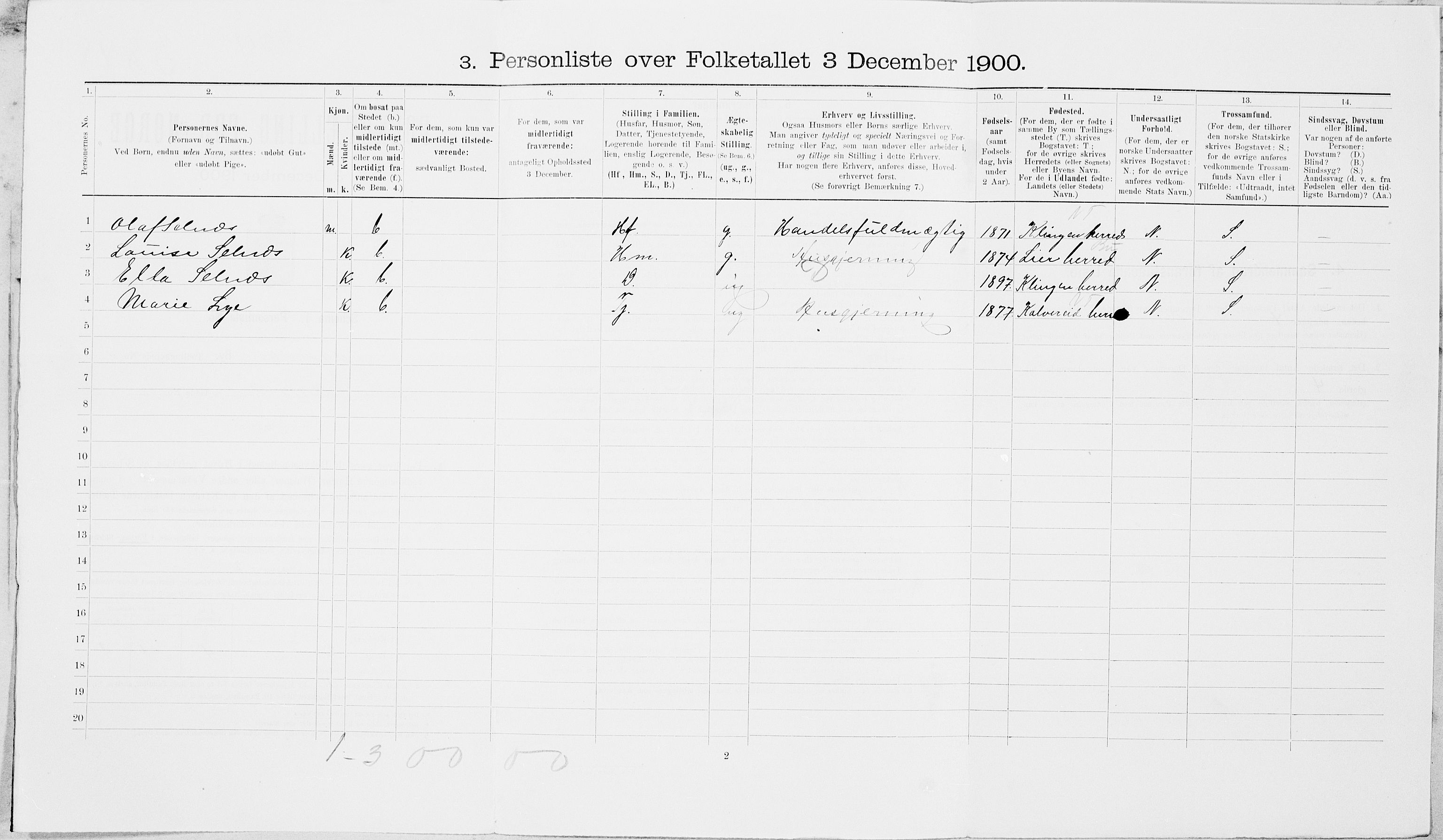 SAT, 1900 census for Namsos, 1900, p. 138