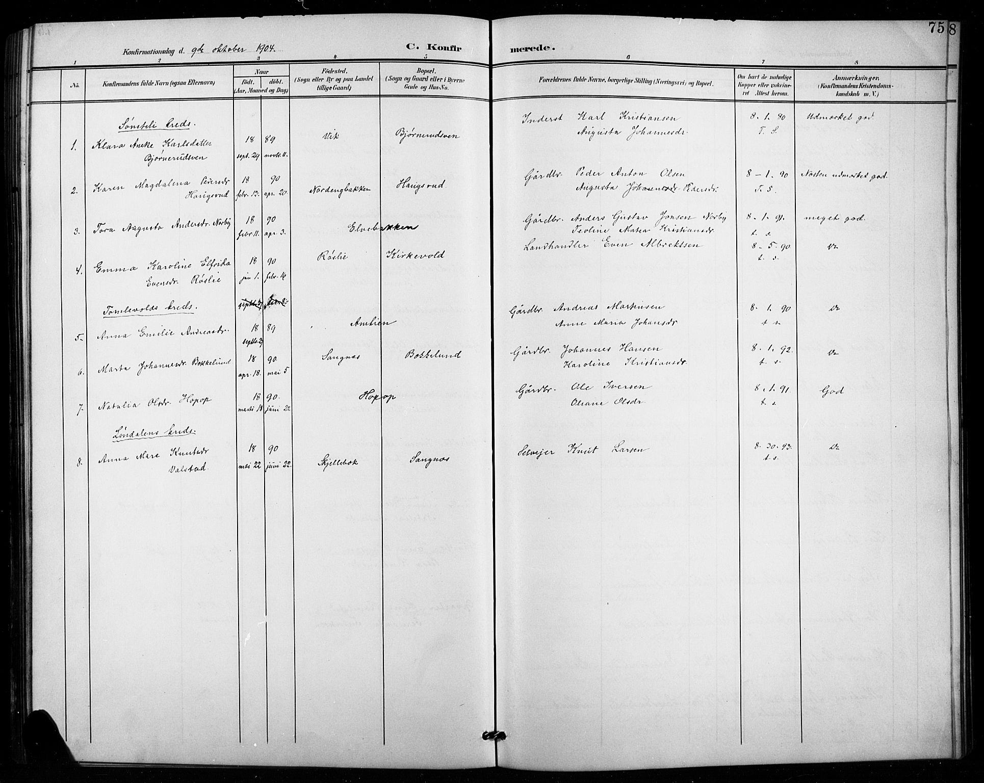 Vestre Toten prestekontor, AV/SAH-PREST-108/H/Ha/Hab/L0016: Parish register (copy) no. 16, 1901-1915, p. 75