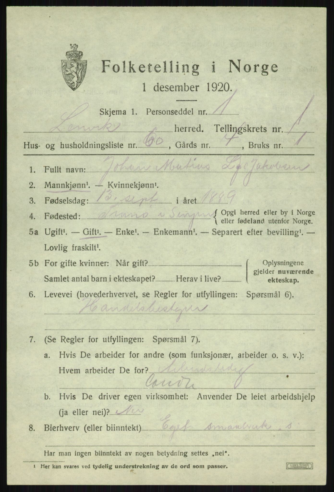 SATØ, 1920 census for Lenvik, 1920, p. 2658